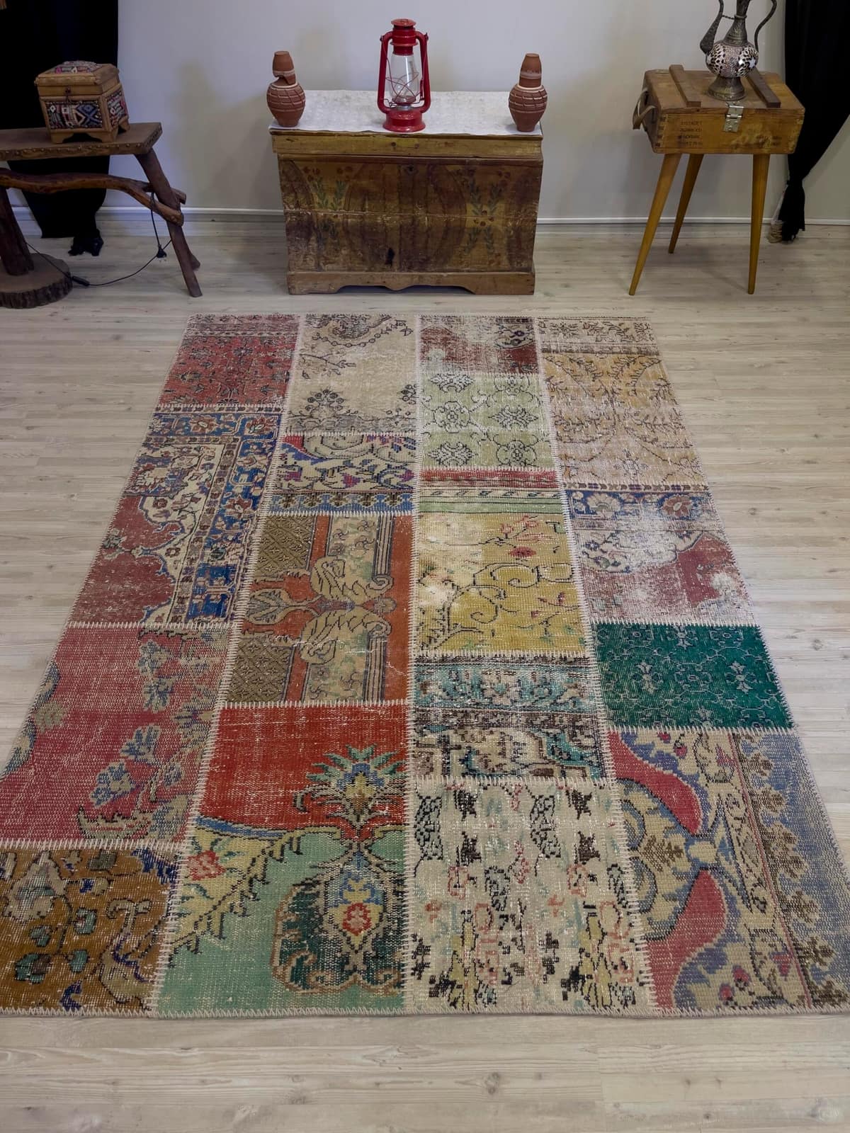 Vintage-Style Handwoven Patchwork Rug — detail view 3, handmade vintage rug