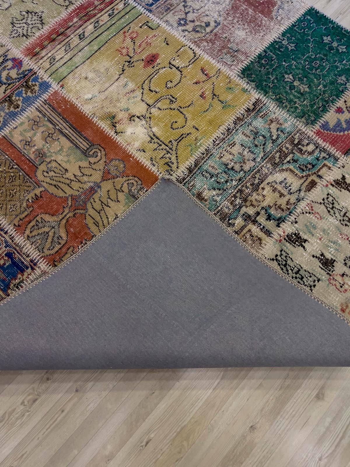 Vintage-Style Handwoven Patchwork Rug — detail view 5, handmade vintage rug