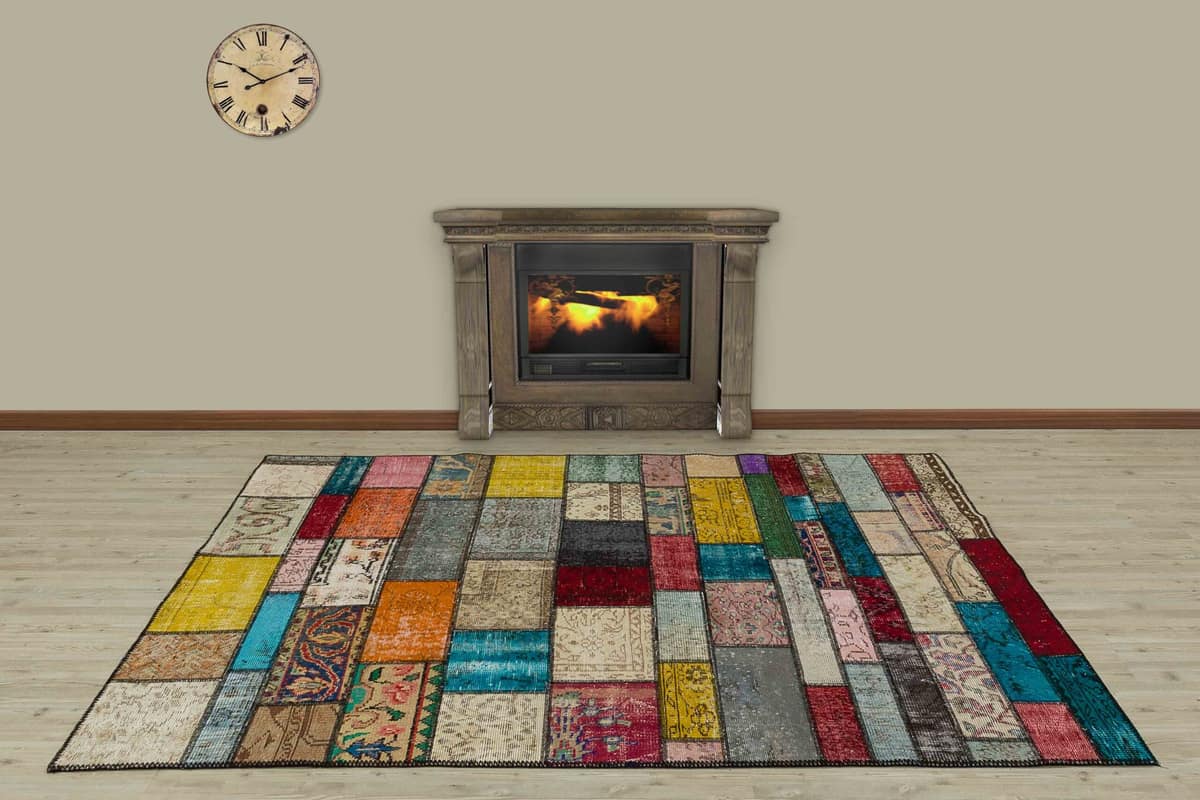 Handcrafted Distressed Patchwork Rug, vintage rug, Handmade, hand-knotted silk, size 160 × 230 cm, from Sivas