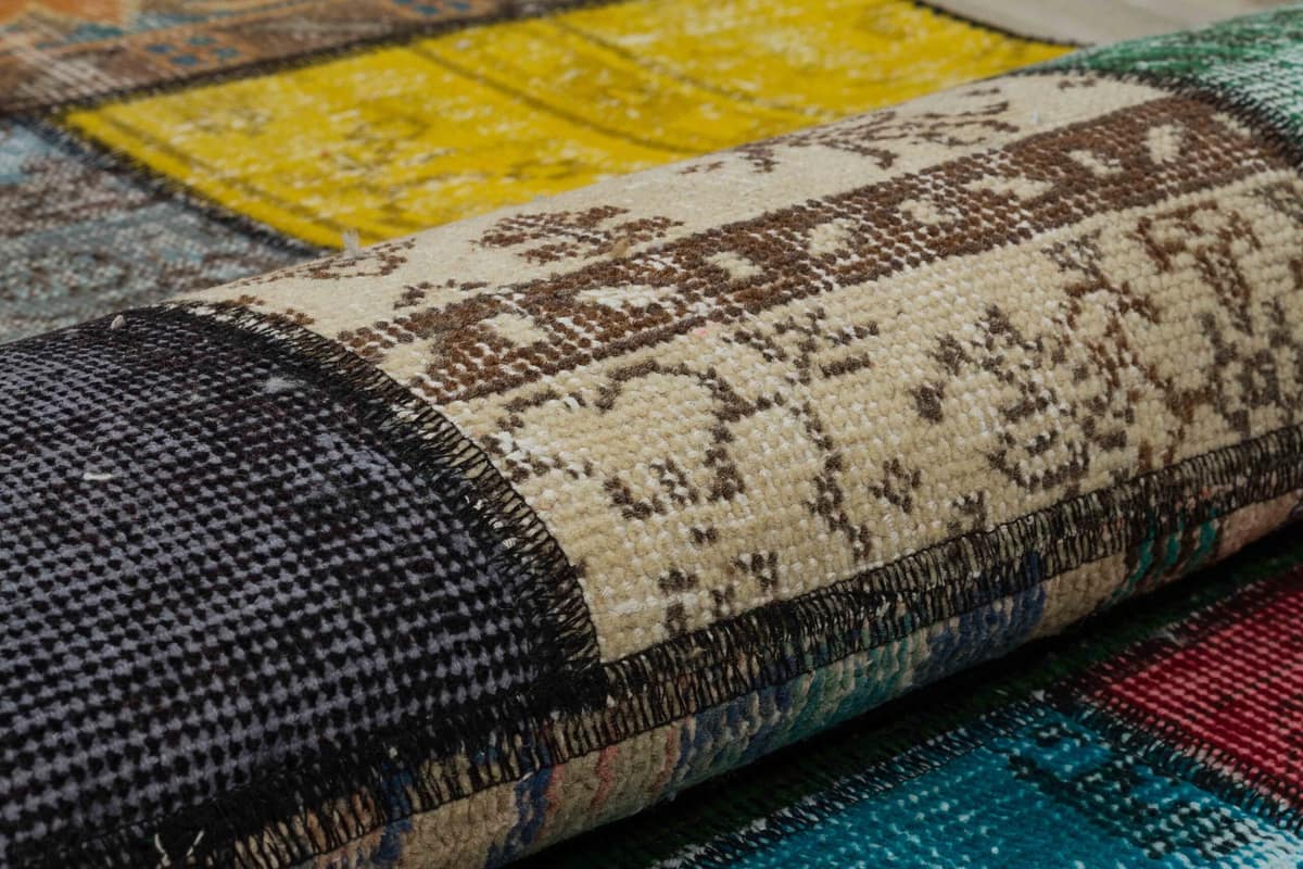 Wool-Woven Patchwork Rug — detail view 4, handmade vintage rug