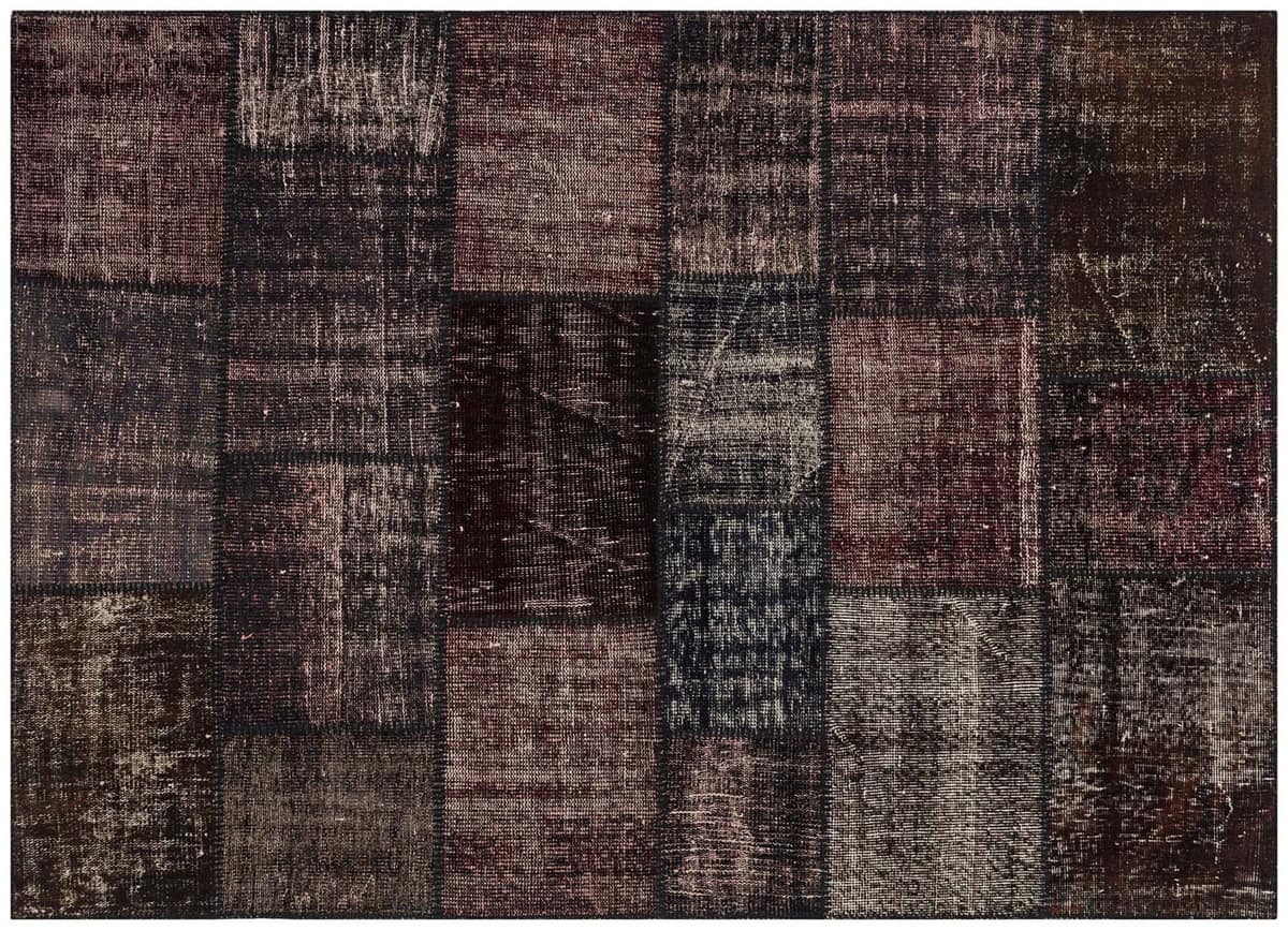 Vintage Hand-Woven Wool Patchwork Rug — detail view 2, handmade vintage rug