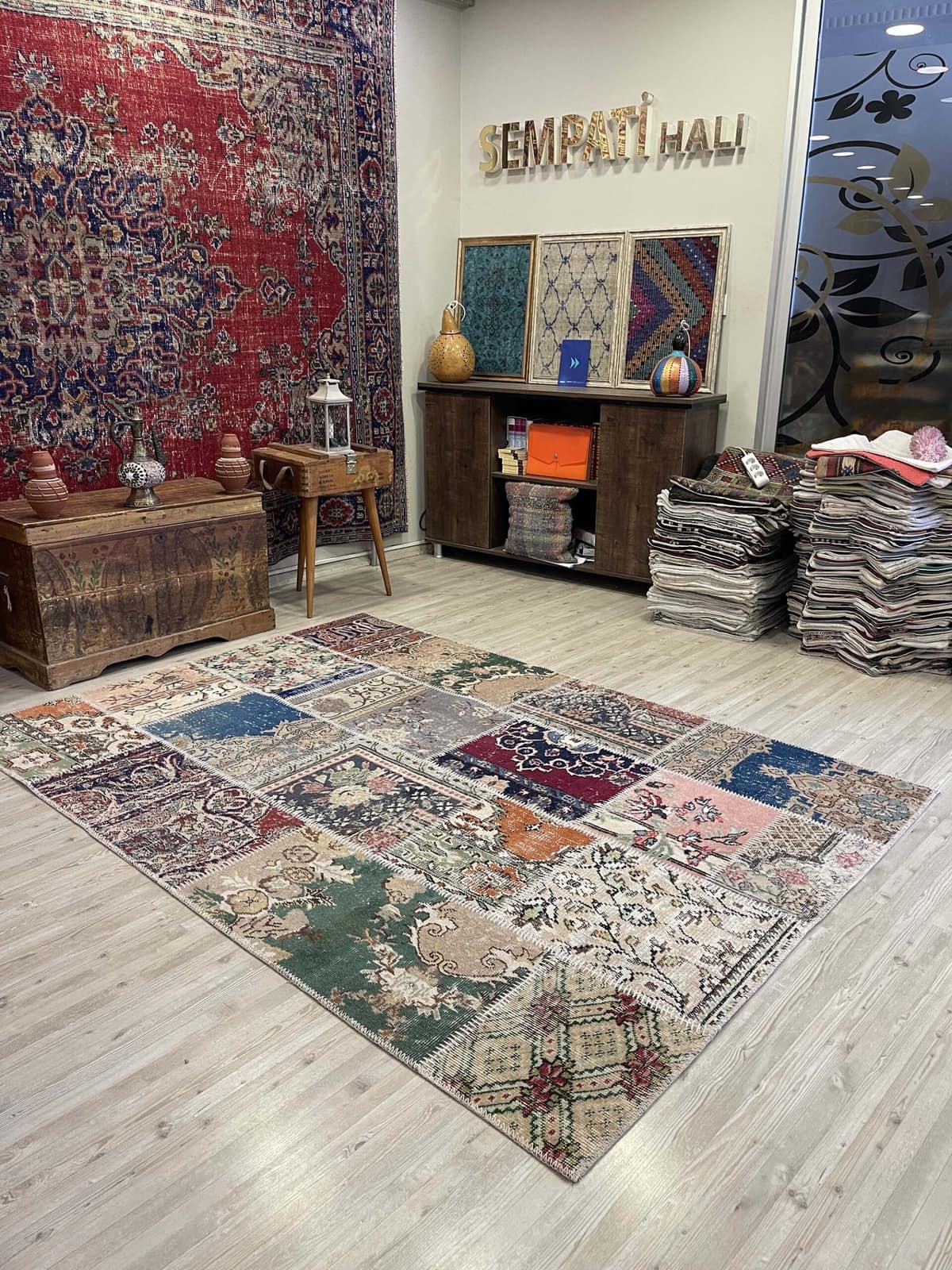 Traditional Handmade Patchwork Rug — detail view 3, handmade vintage rug