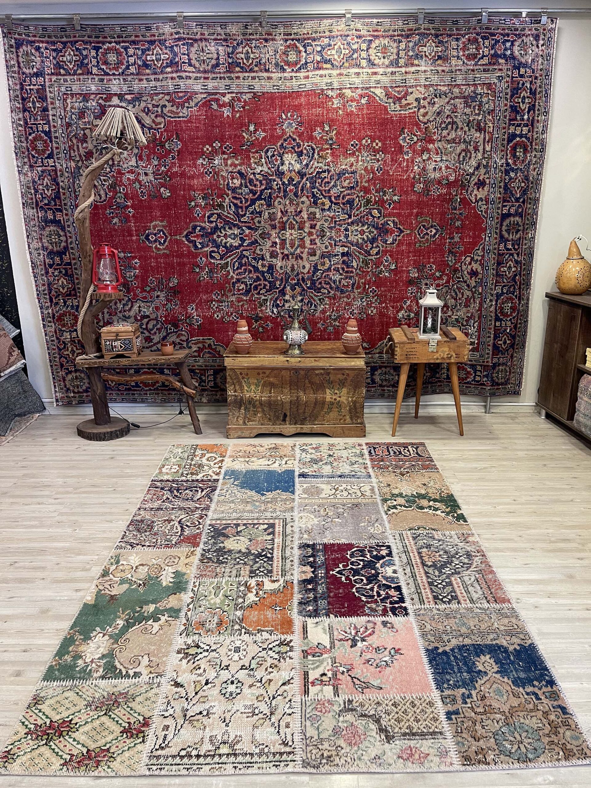 Traditional Handmade Patchwork Rug — detail view 4, handmade vintage rug