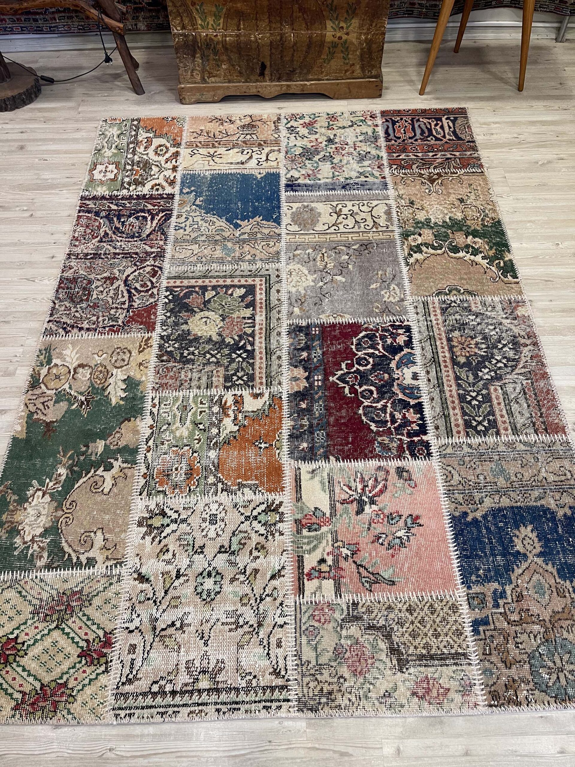 Traditional Handmade Patchwork Rug — detail view 5, handmade vintage rug
