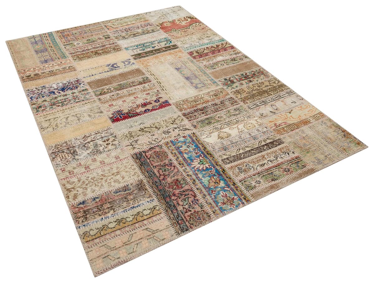 Vintage-Style Handwoven Patchwork Rug, vintage rug, Handmade, hand-knotted wool & cotton, size 160 × 230 cm, from Bergama