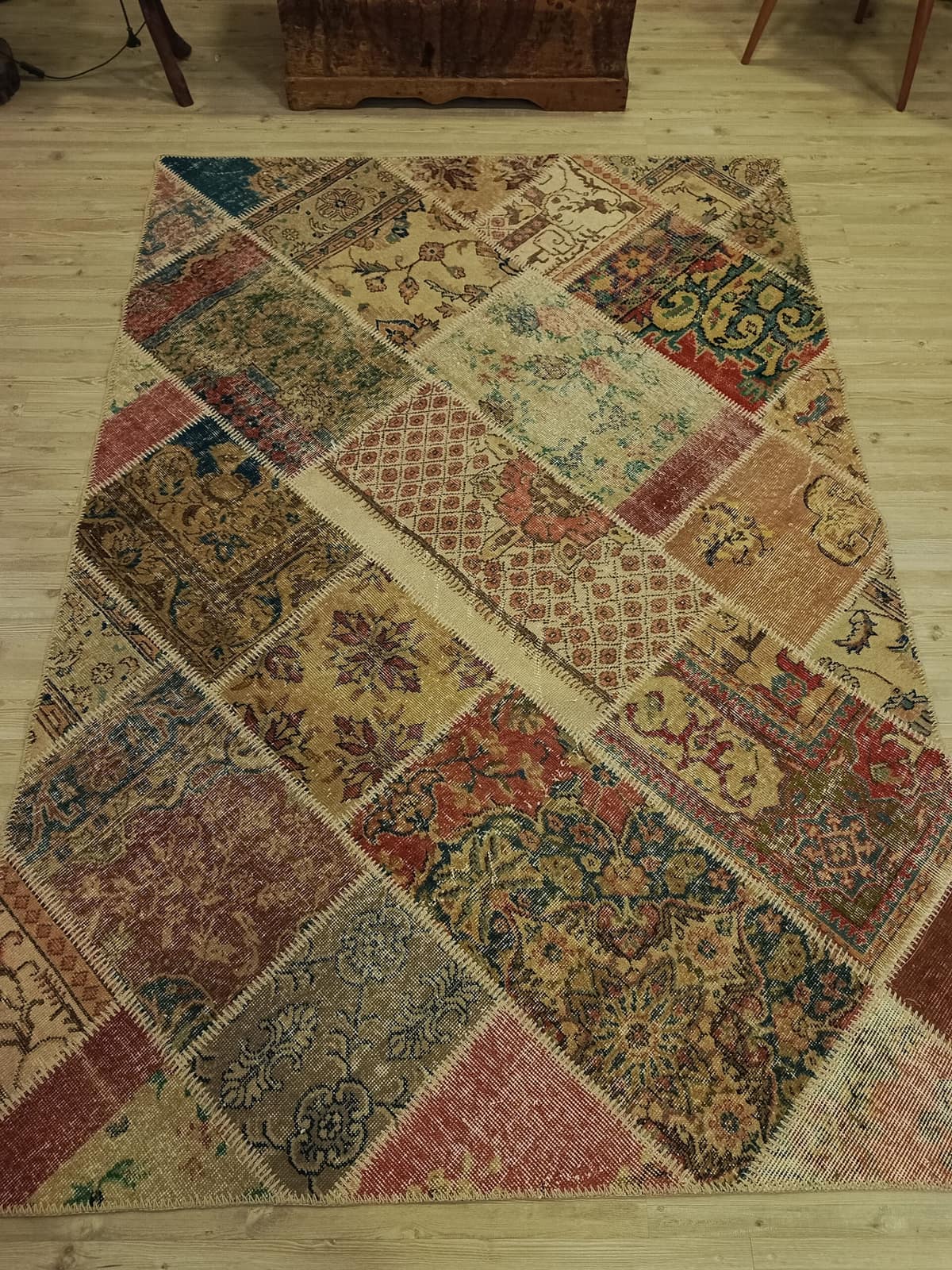Classic Hand-Woven Patchwork Rug — detail view 4, handmade vintage rug