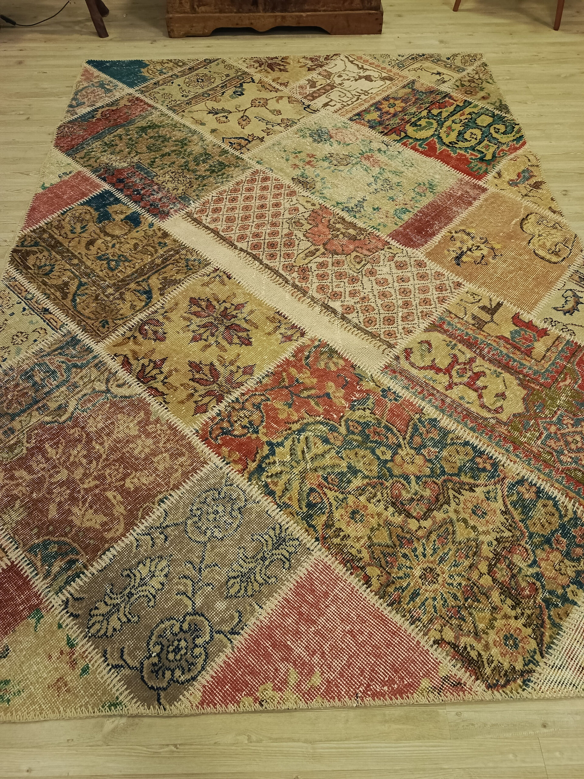 Classic Hand-Woven Patchwork Rug — detail view 5, handmade vintage rug