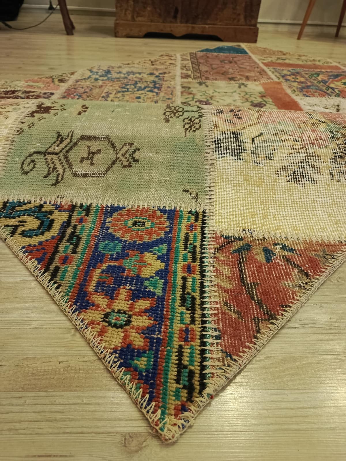 Handwoven Classic Patchwork Rug — detail view 4, handmade vintage rug