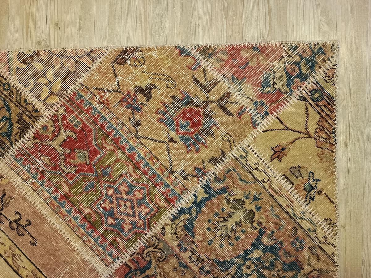 Vintage-Look Wool Patchwork Rug — detail view 2, handmade vintage rug