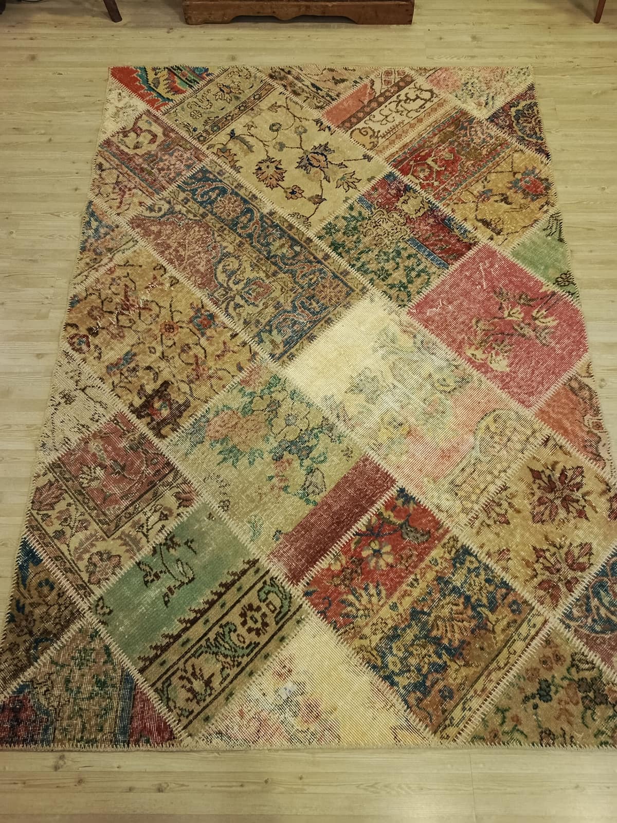 Century-Old Antique-Style Patchwork Rug — detail view 5, handmade vintage rug