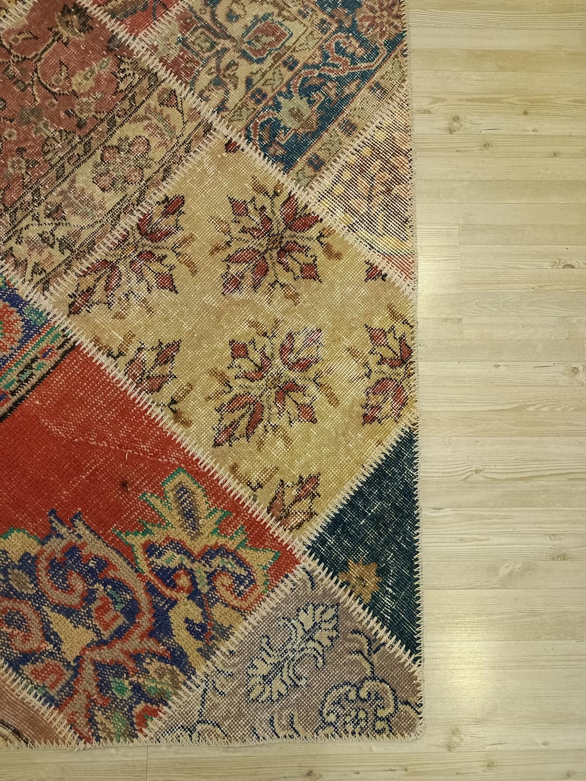 Handwoven Patchwork Rug with Fine Craftsmanship — detail view 2, handmade vintage rug