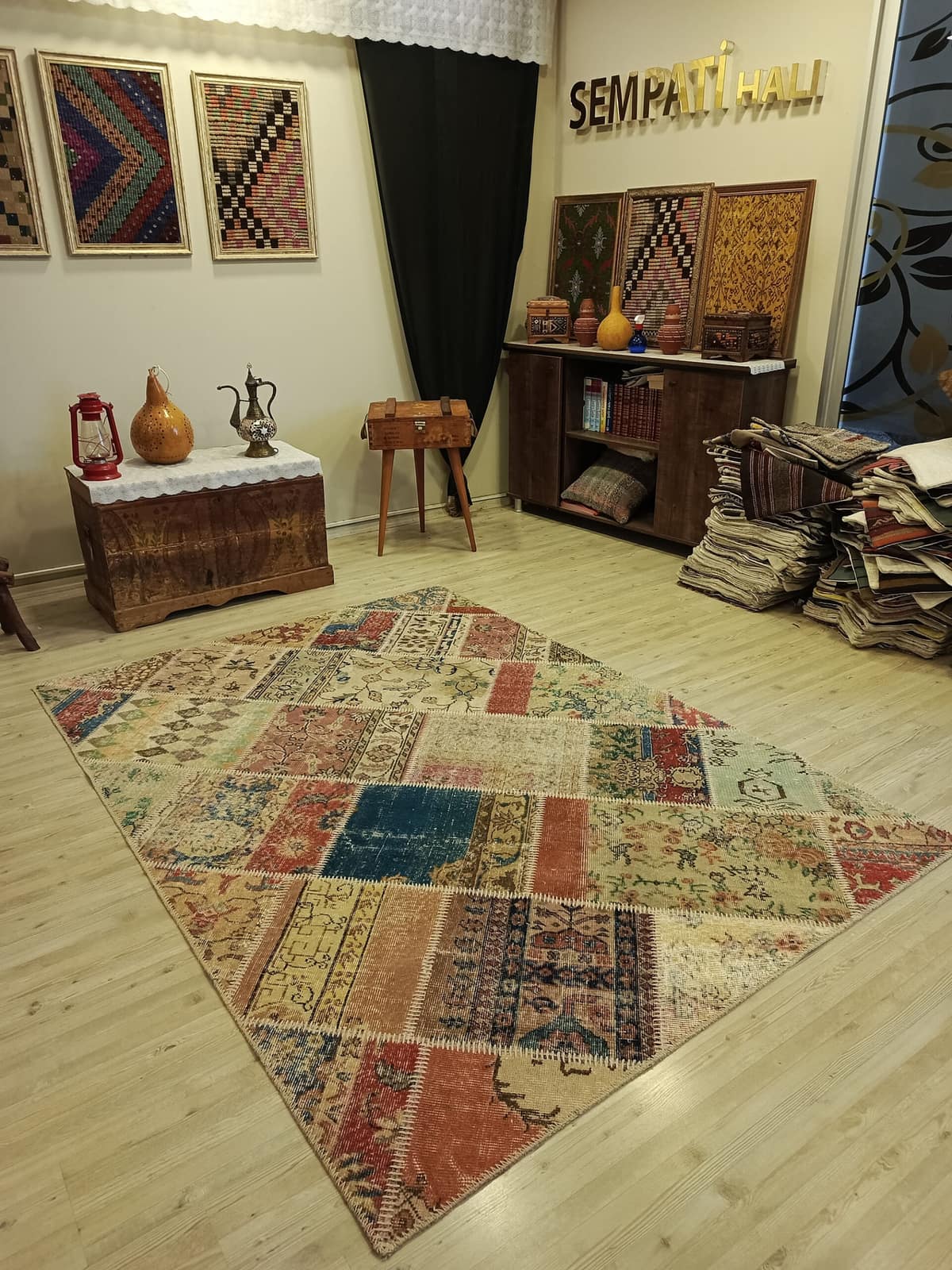 Traces of the Past Patchwork Rug — detail view 2, handmade vintage rug
