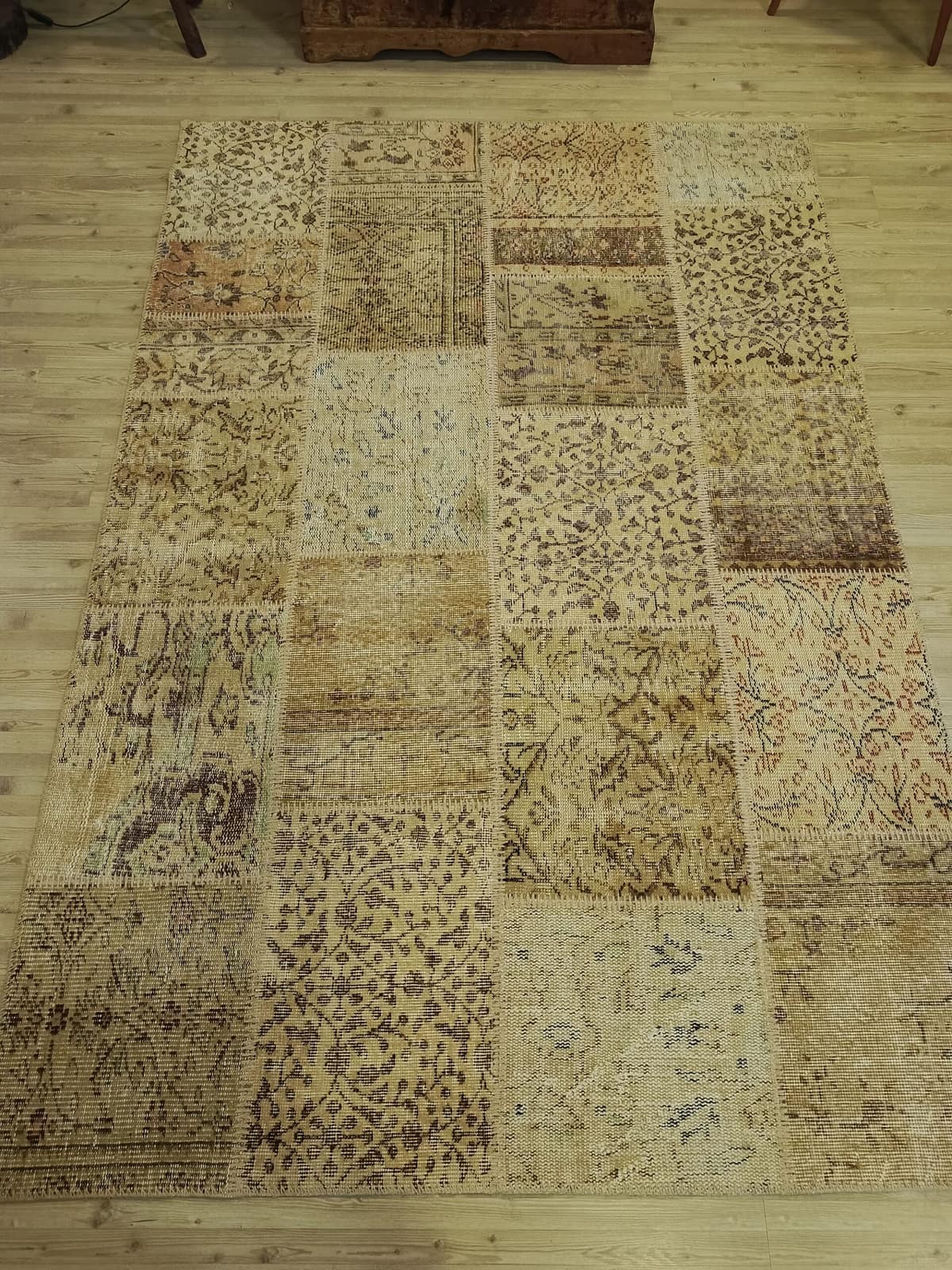 Handwoven Custom-Designed Patchwork Rug — detail view 2, handmade vintage rug