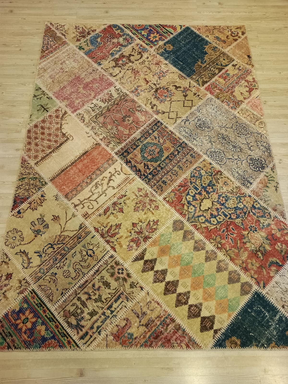 Handmade Distressed Patchwork Rug — detail view 2, handmade vintage rug