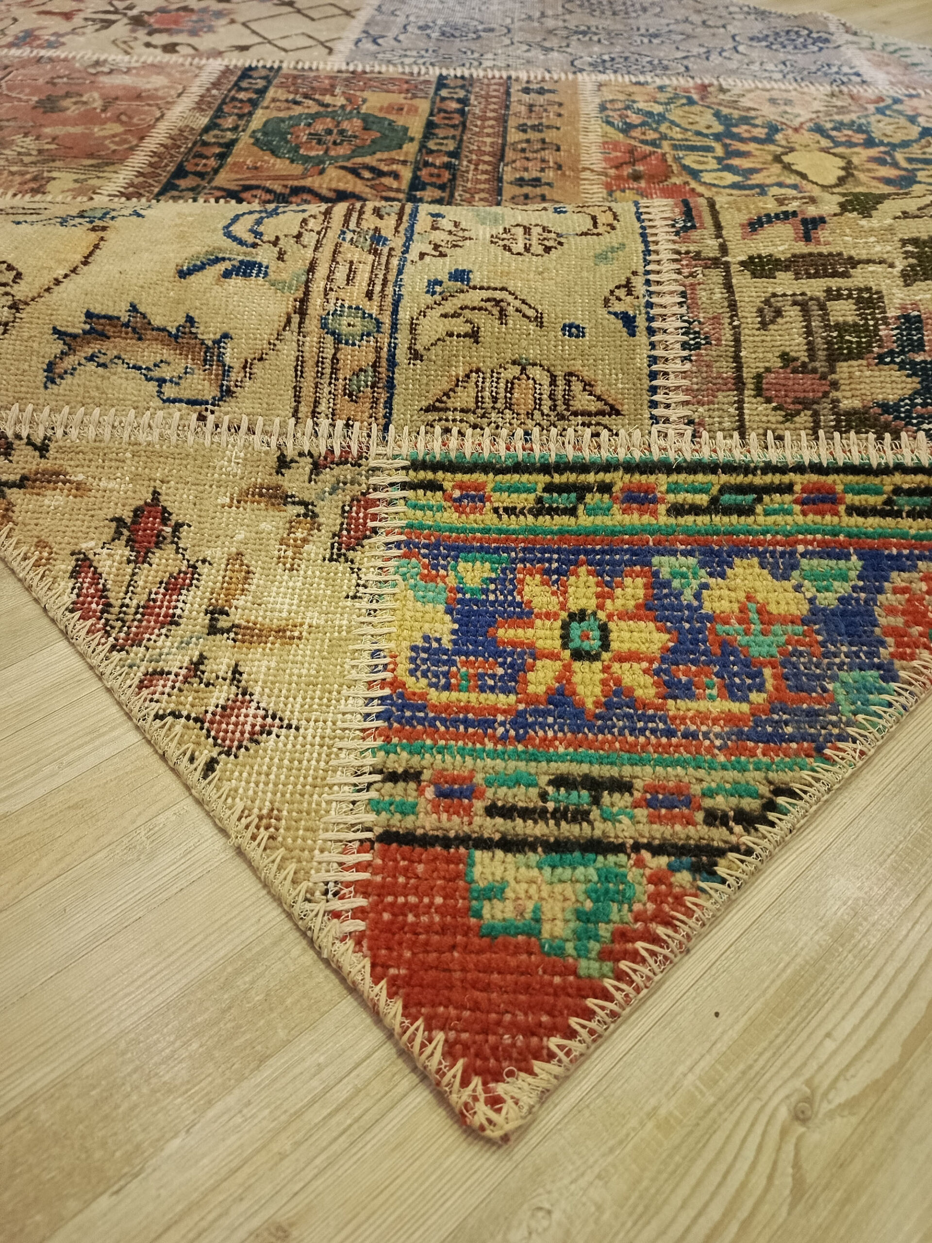 Handmade Distressed Patchwork Rug — detail view 4, handmade vintage rug
