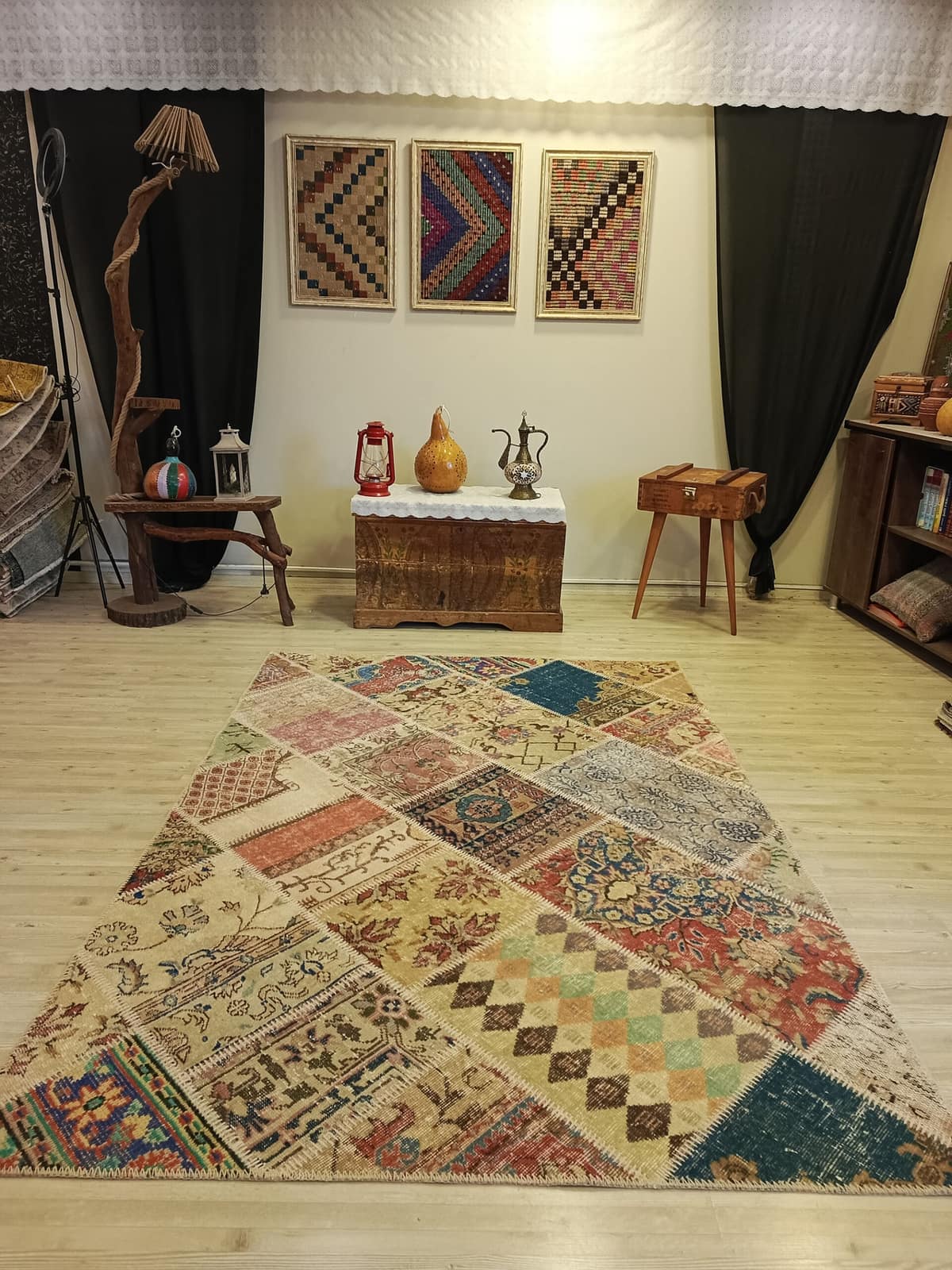 Handmade Distressed Patchwork Rug, vintage rug, Handmade, hand-knotted wool, cotton & silk, size 160 × 230 cm, from Kayseri