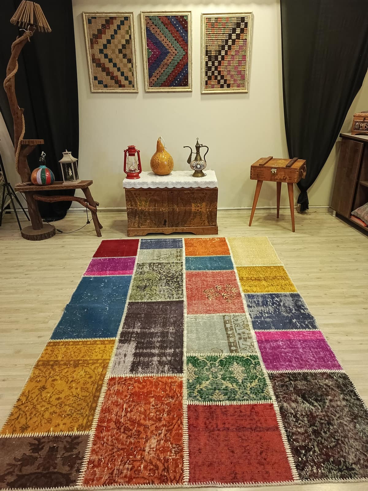 Handmade Patchwork Rug, vintage rug, Handmade, hand-knotted cotton, size 160 × 230 cm, from Gördes