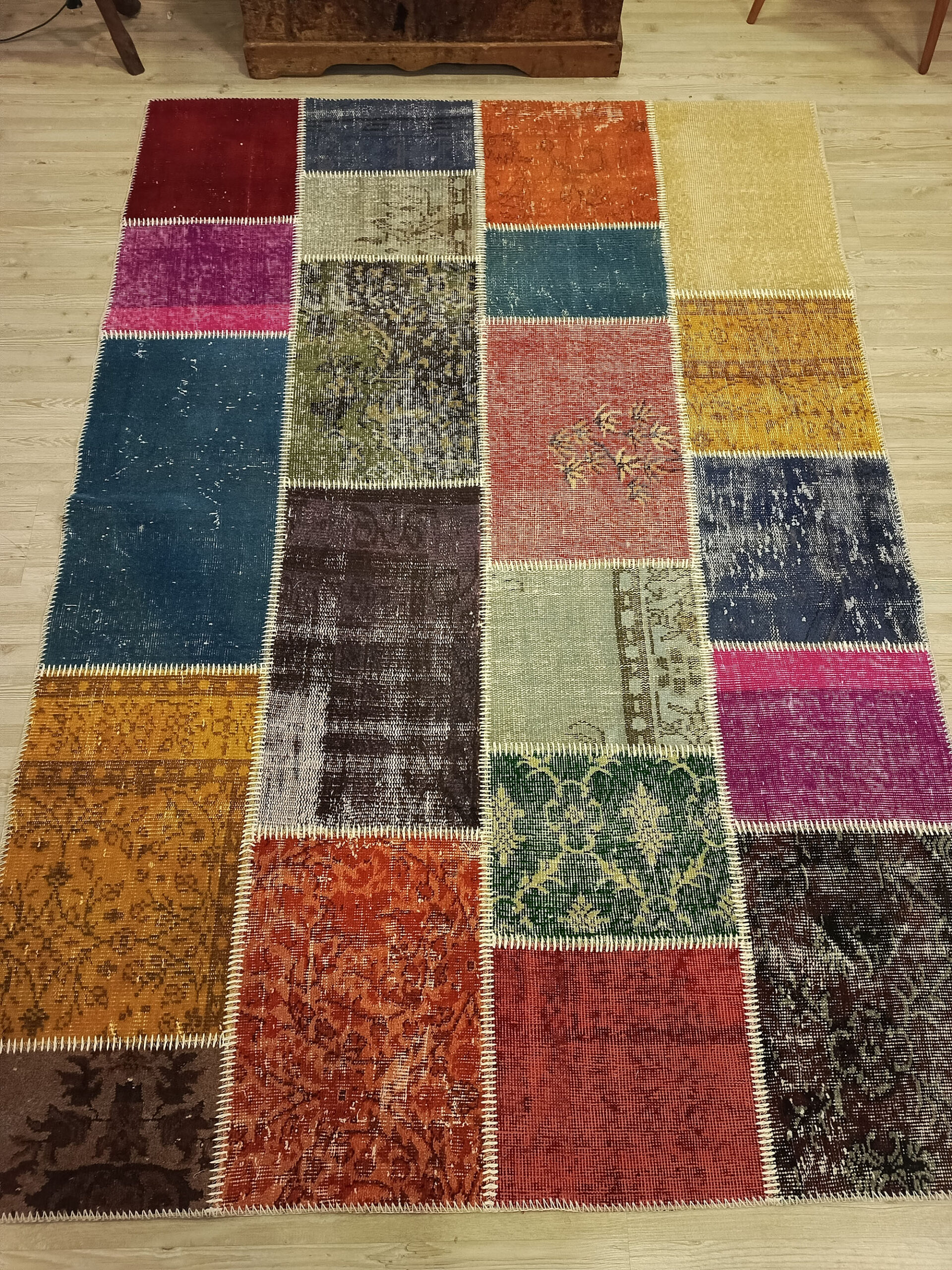 Handmade Patchwork Rug — detail view 2, handmade vintage rug