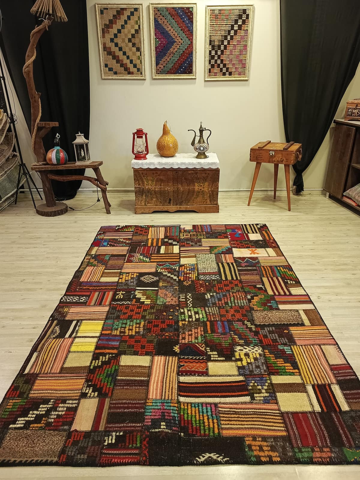 Traditional Handmade Patchwork Rug — detail view 4, handmade vintage rug