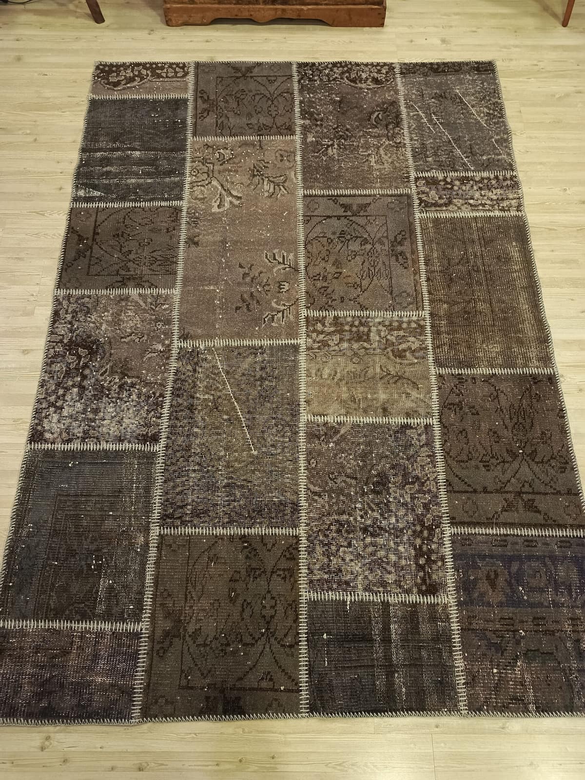 Handmade Vintage-Style Wool Patchwork Rug — detail view 5, handmade vintage rug