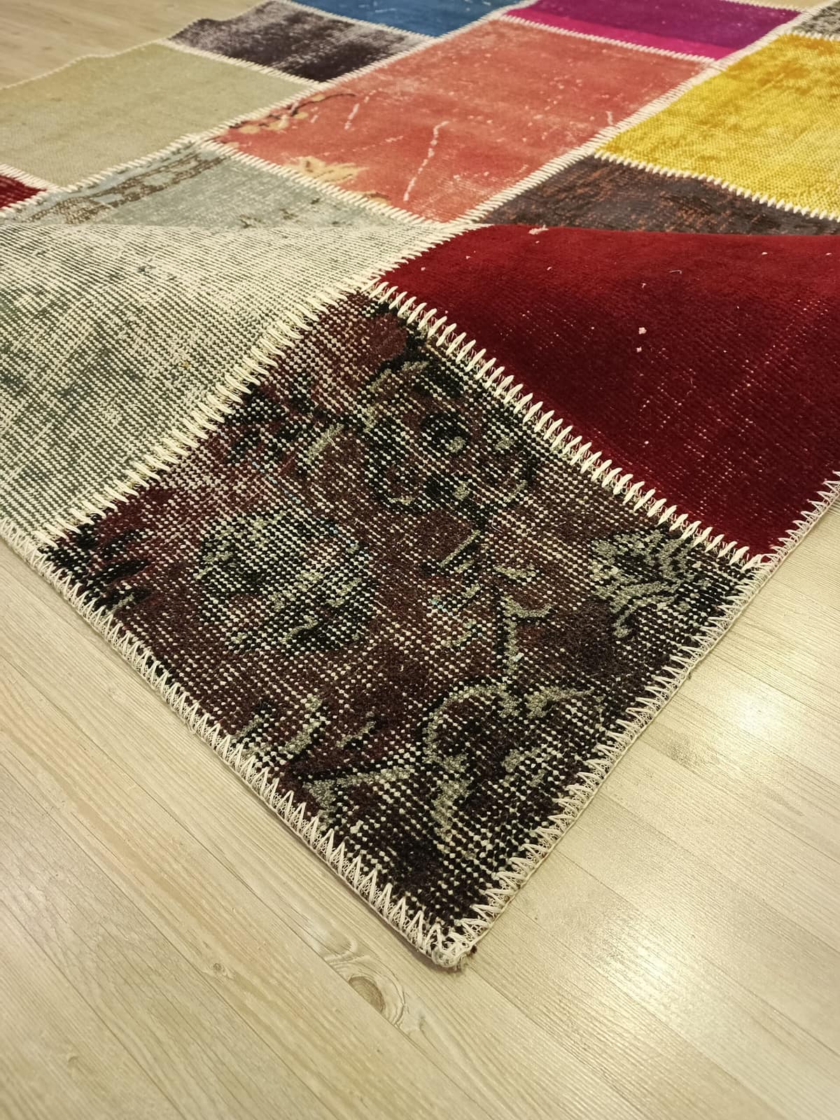 Handwoven Patchwork Rug — detail view 3, handmade vintage rug