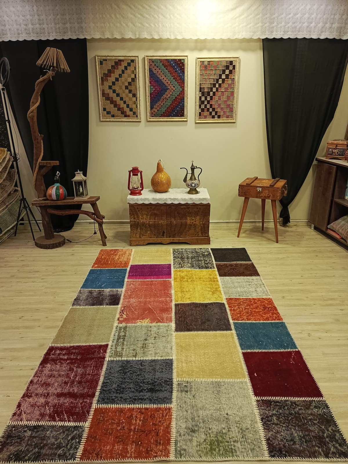 Handwoven Patchwork Rug — detail view 4, handmade vintage rug