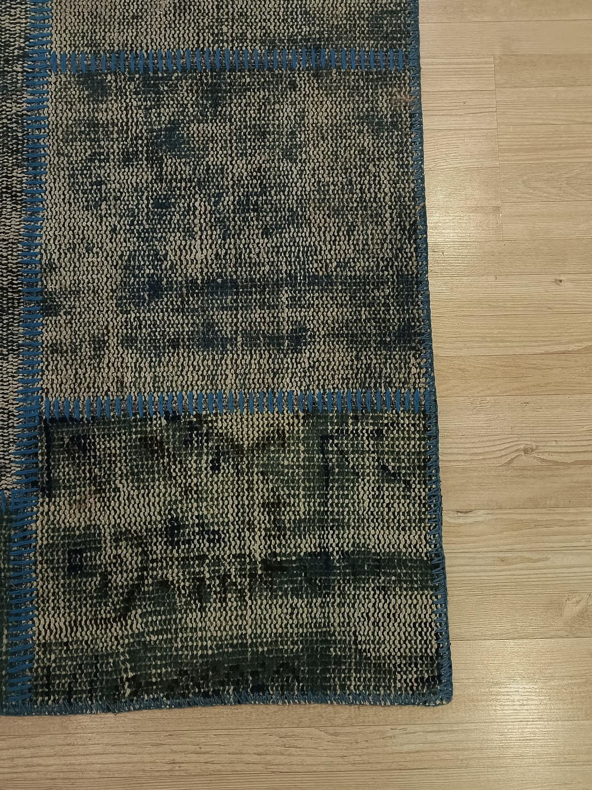 Anatolian-Patterned Distressed Patchwork Rug — detail view 2, handmade vintage rug