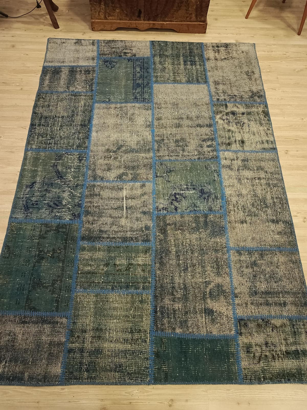 Anatolian-Patterned Distressed Patchwork Rug — detail view 3, handmade vintage rug