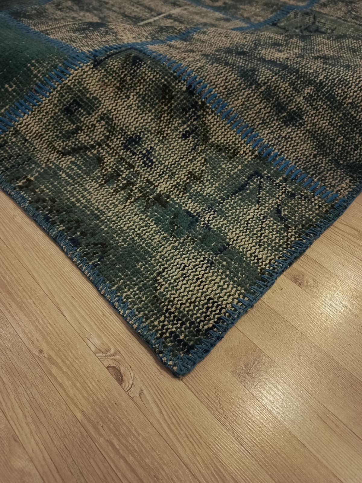 Anatolian-Patterned Distressed Patchwork Rug — detail view 4, handmade vintage rug