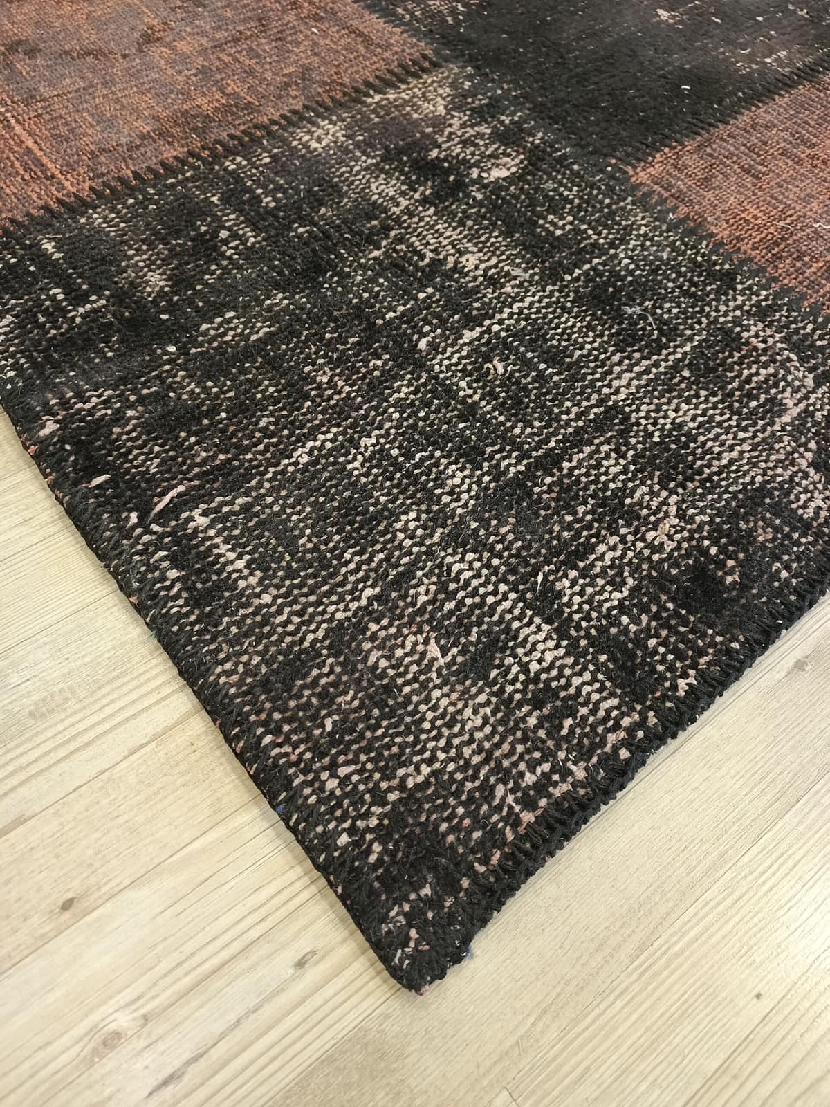 Handcrafted Distressed Patchwork Rug — detail view 2, handmade vintage rug