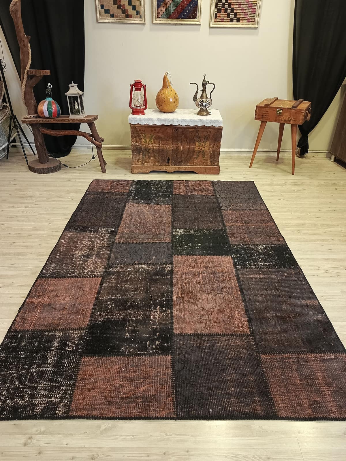 Handcrafted Distressed Patchwork Rug, vintage rug, Handmade, hand-knotted wool, size 160 × 230 cm, from Antalya