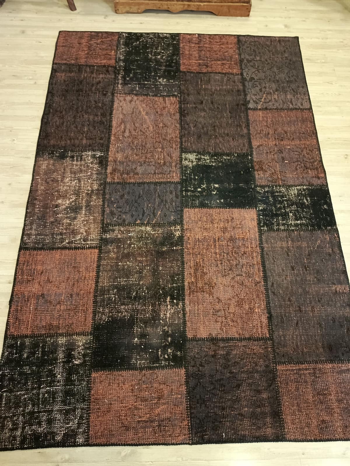 Handcrafted Distressed Patchwork Rug — detail view 3, handmade vintage rug