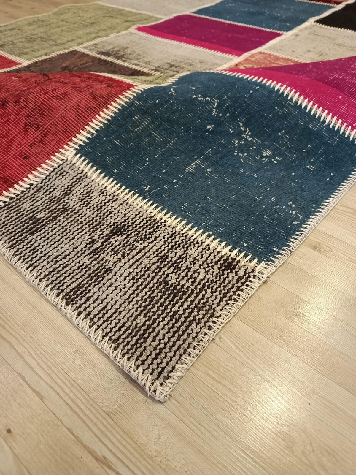 Wool-Woven Patchwork Rug — detail view 4, handmade vintage rug