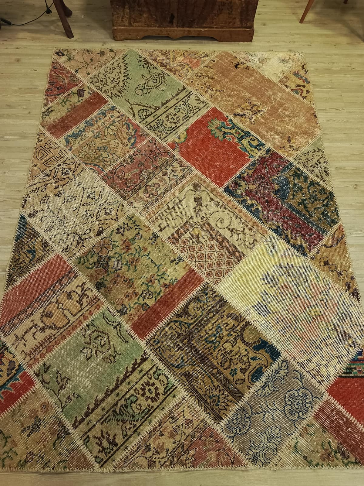 Vintage-Style Wool Patchwork Rug — detail view 2, handmade vintage rug