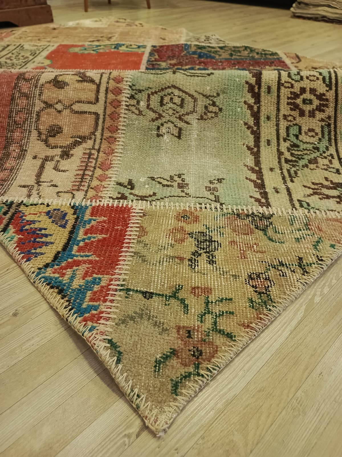 Vintage-Style Wool Patchwork Rug — detail view 5, handmade vintage rug
