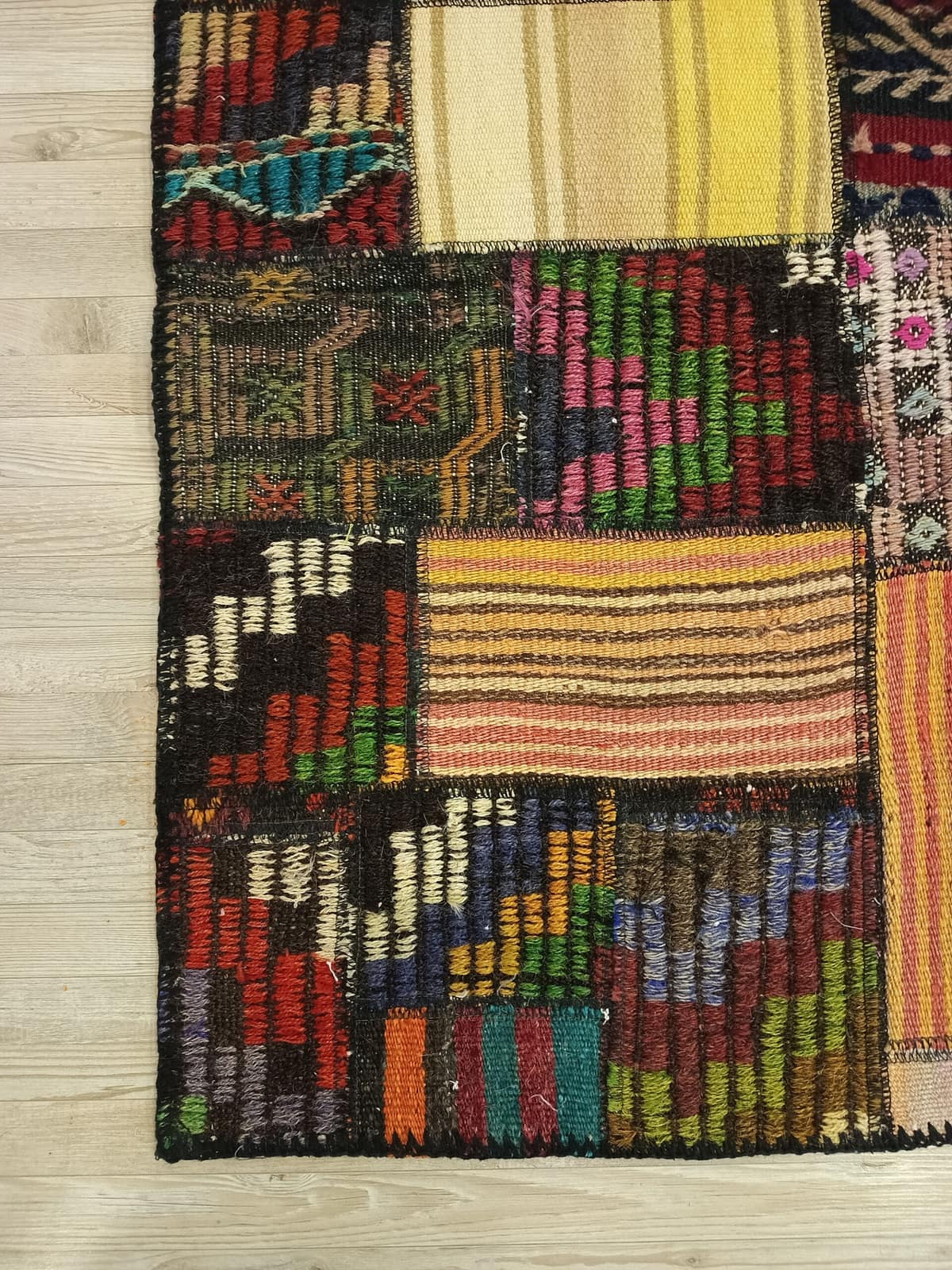 Classic Handwoven Patchwork Rug — detail view 2, handmade vintage rug