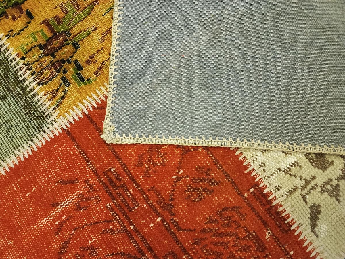 Vintage Hand-Woven Wool Patchwork Rug — detail view 3, handmade vintage rug