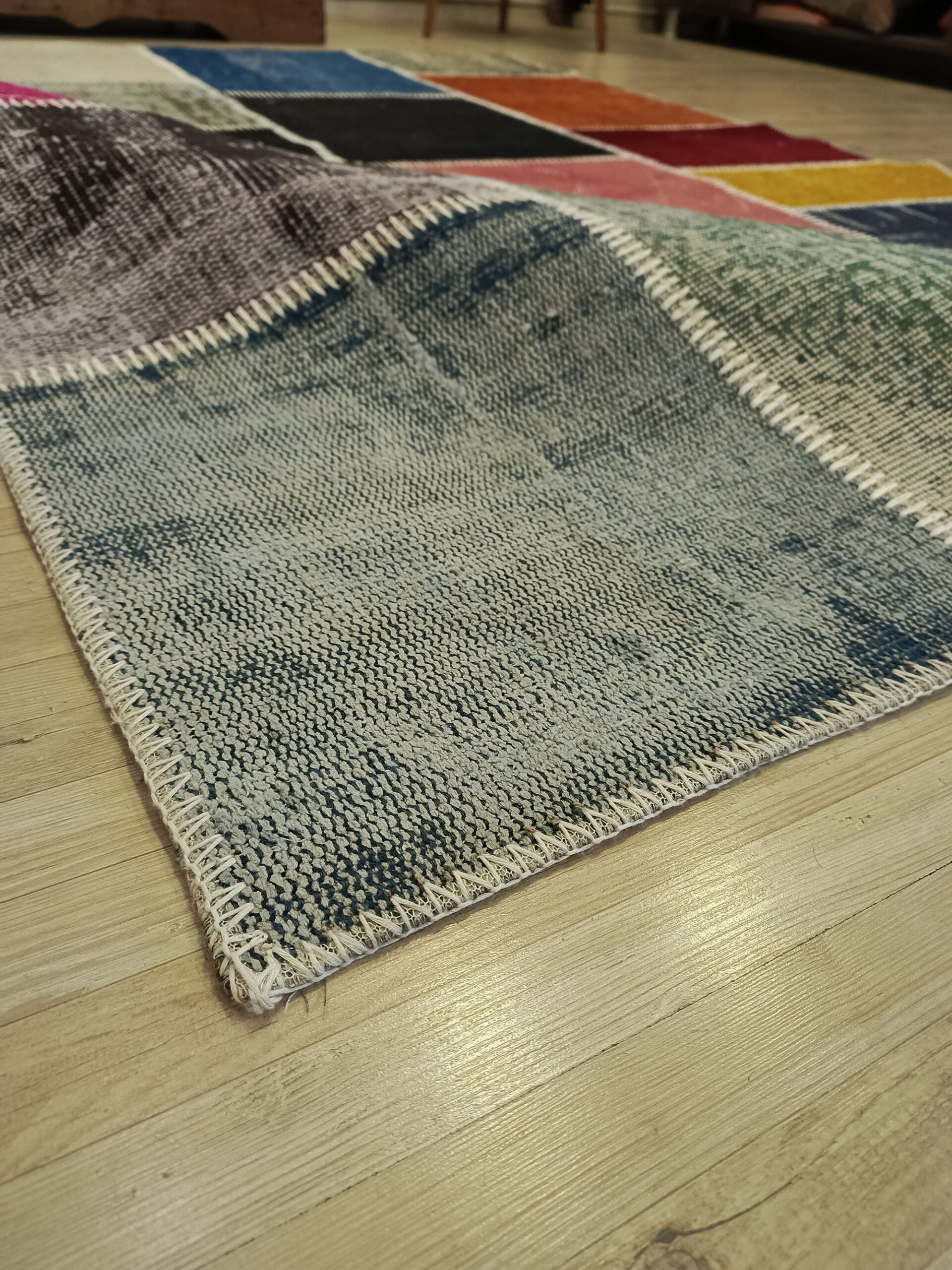 Vintage-Style Wool Patchwork Rug — detail view 5, handmade vintage rug