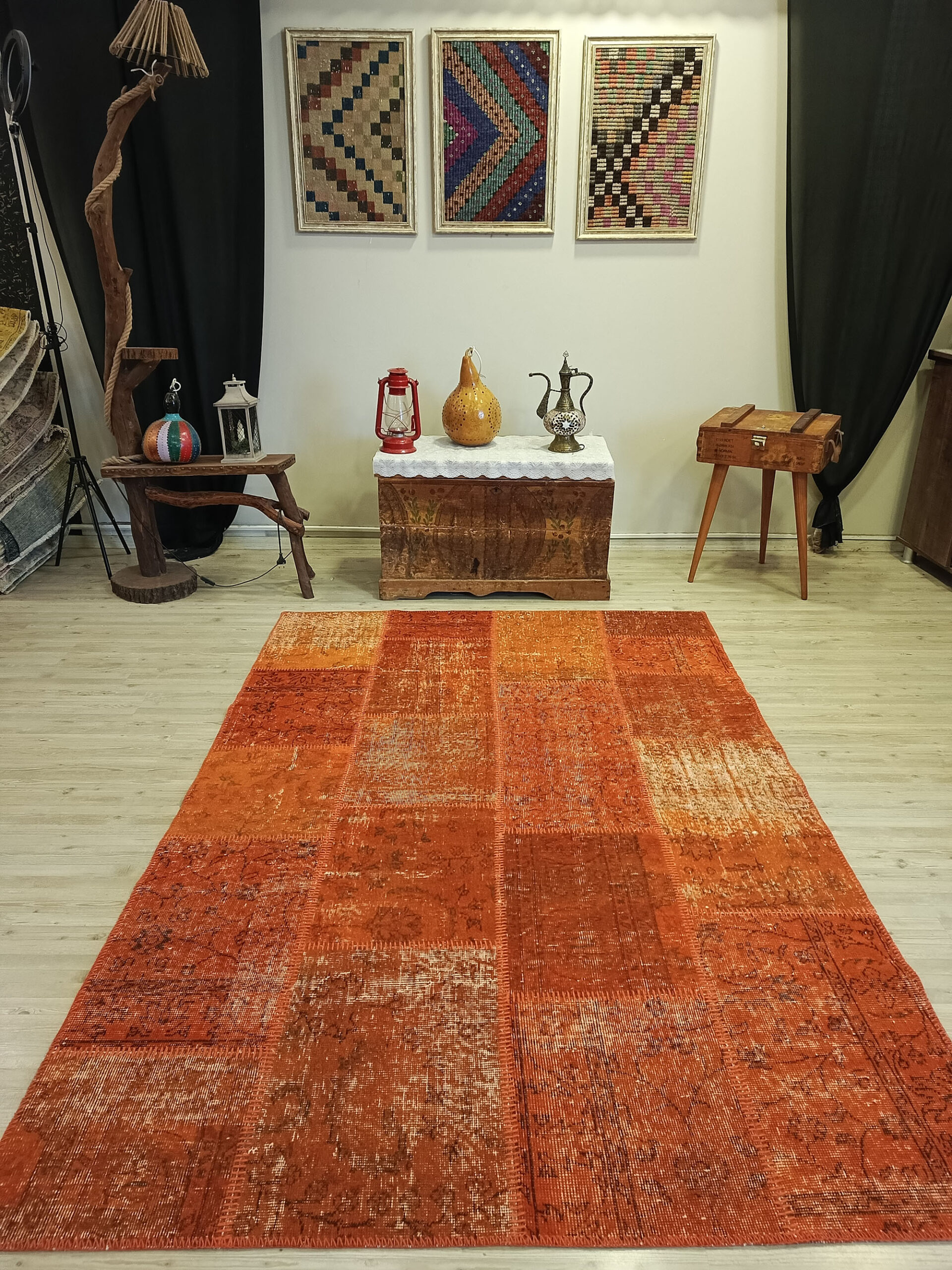 Century-Old Antique-Style Patchwork Rug — detail view 2, handmade vintage rug