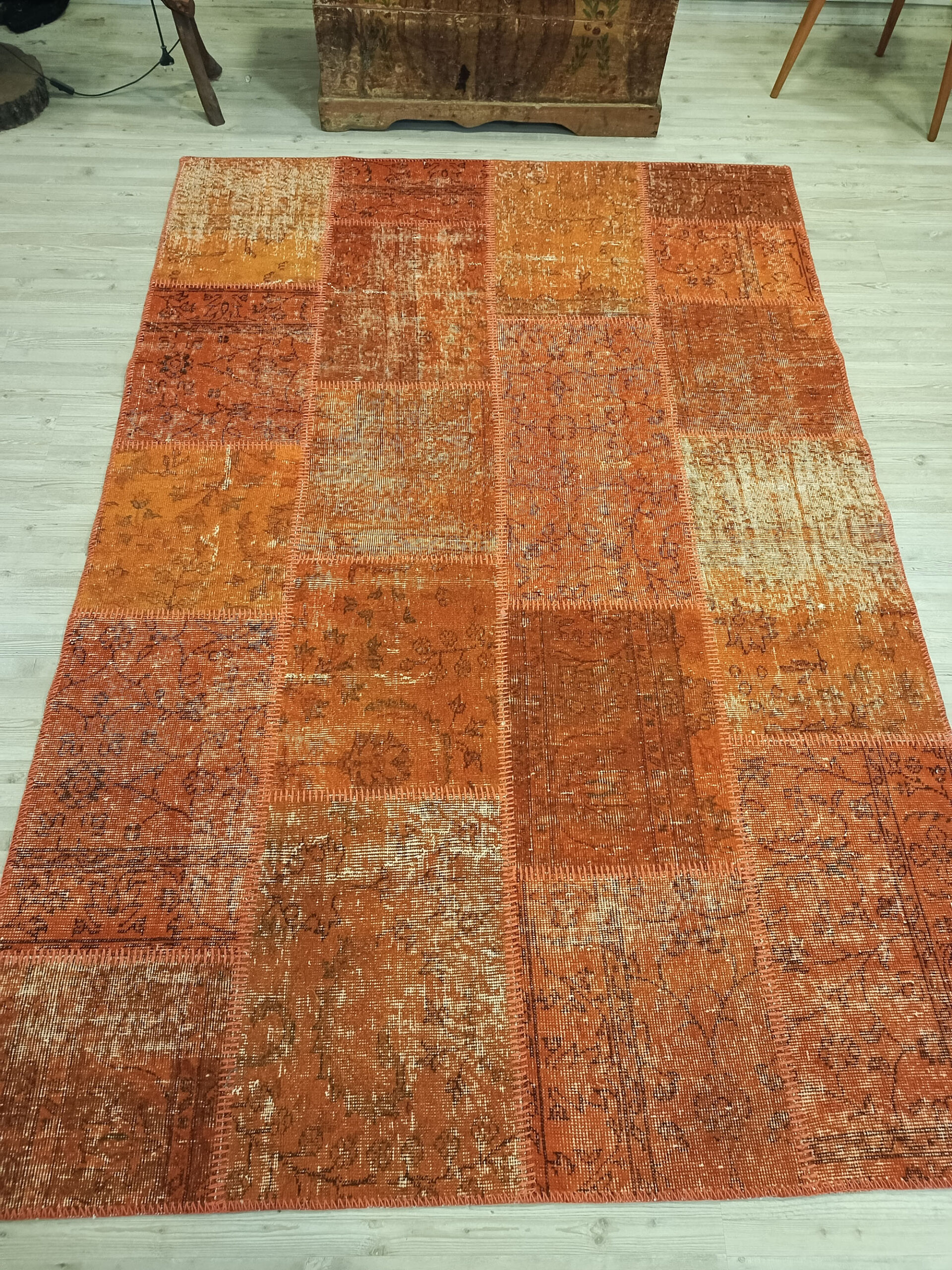 Century-Old Antique-Style Patchwork Rug — detail view 3, handmade vintage rug