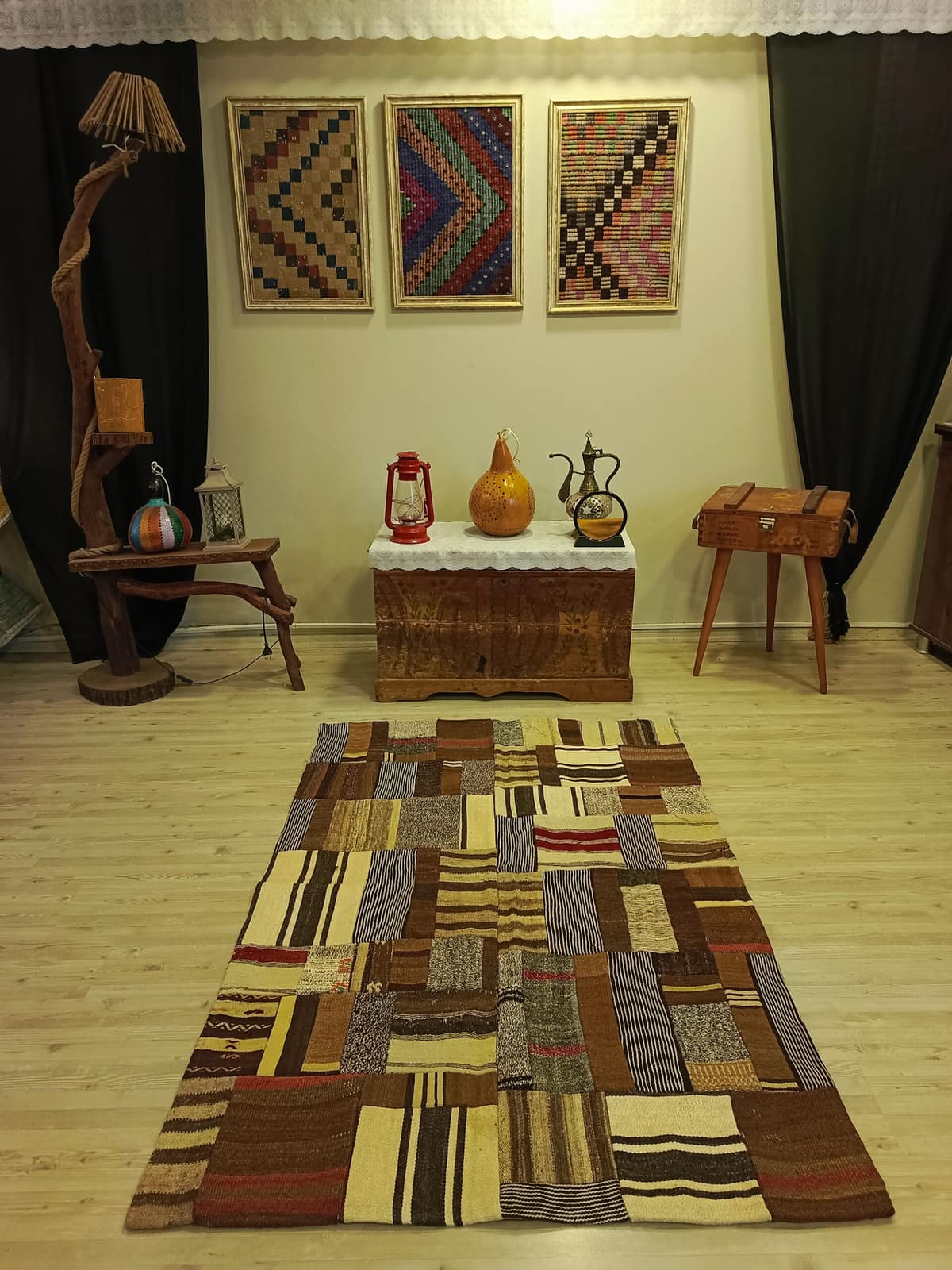 Handwoven Custom-Designed Patchwork Rug — detail view 4, handmade vintage rug