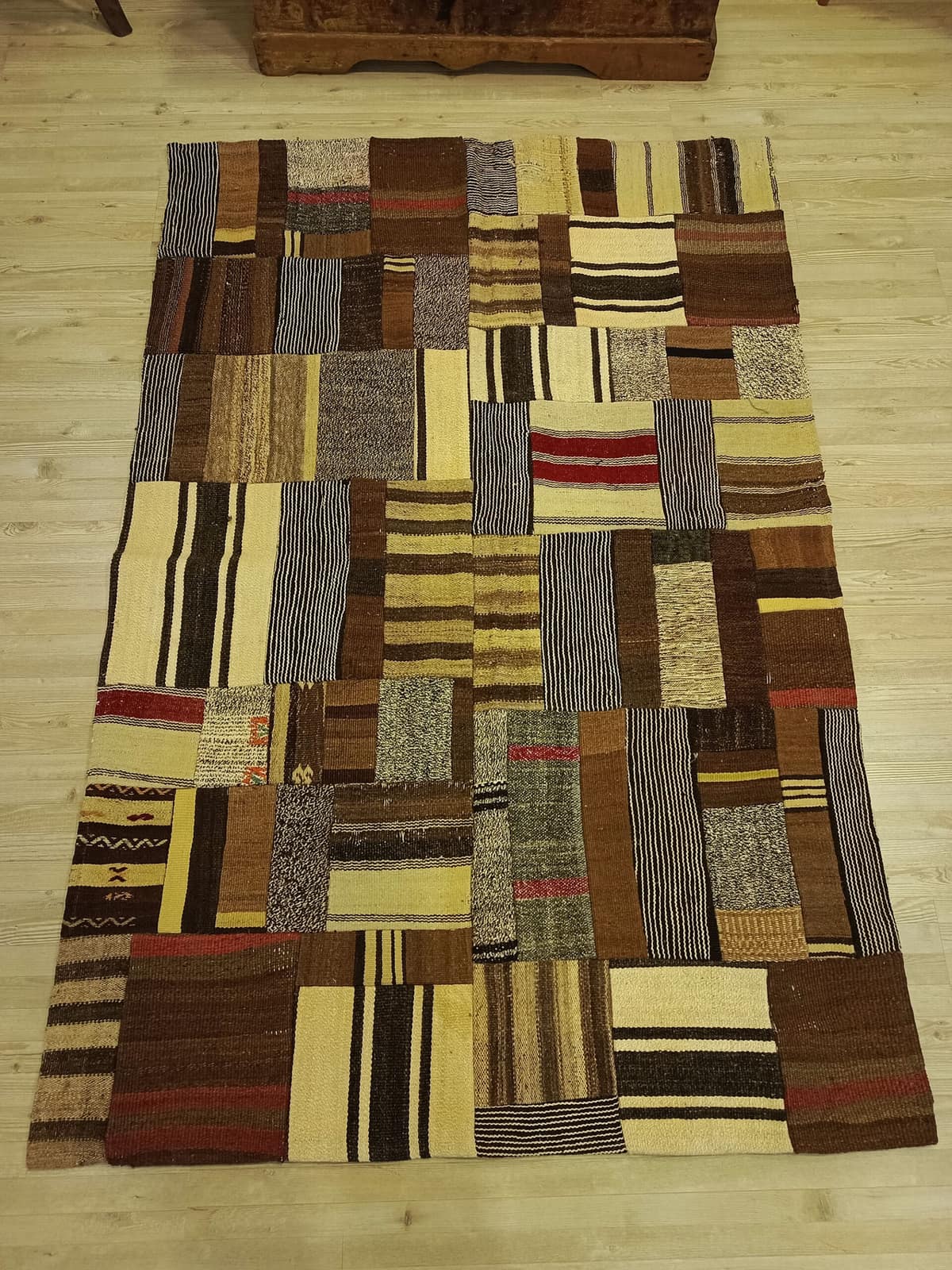 Handwoven Custom-Designed Patchwork Rug — detail view 5, handmade vintage rug