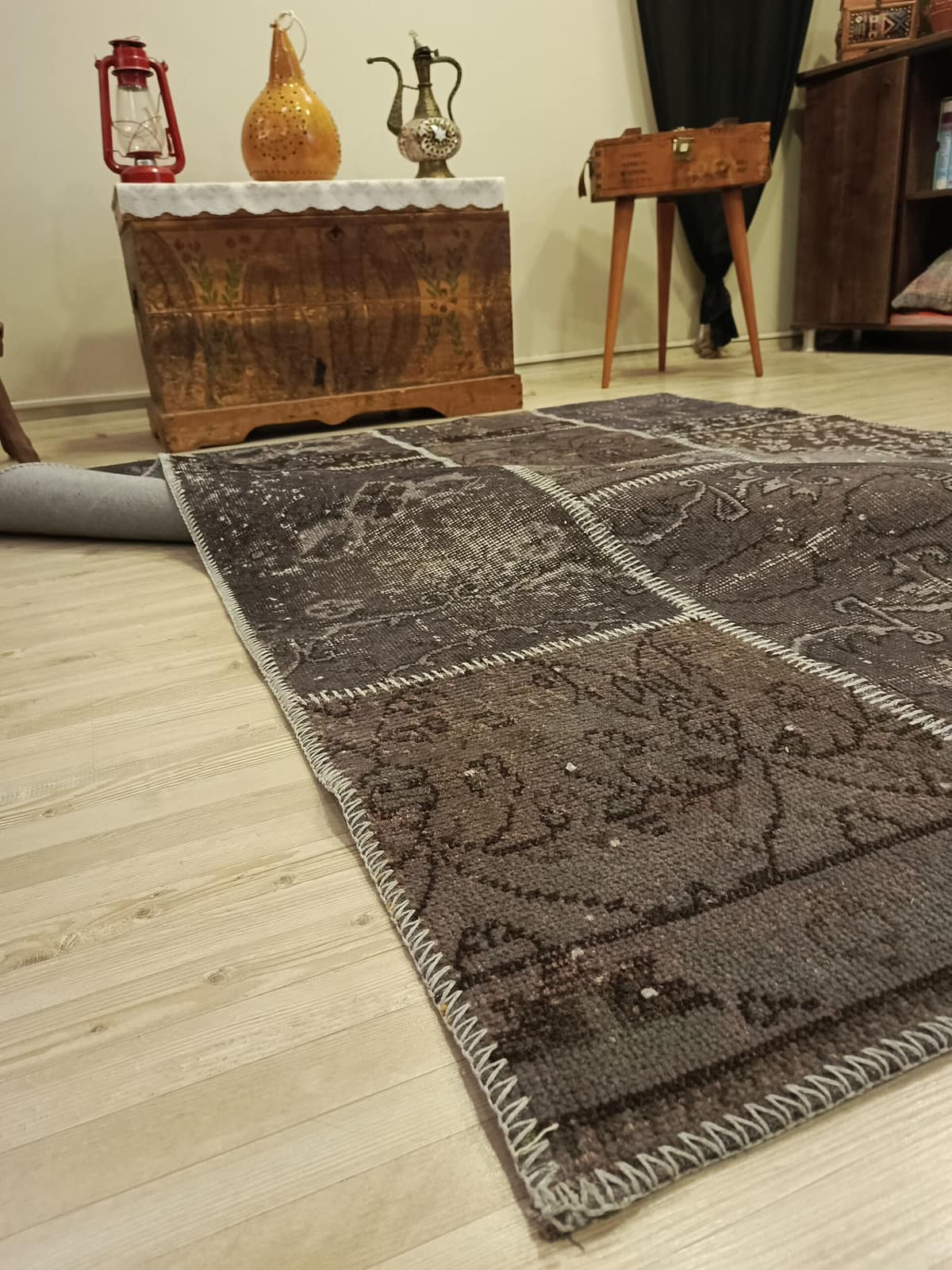 Hand-Woven Patchwork Rug with Fine Craftsmanship — detail view 3, handmade vintage rug