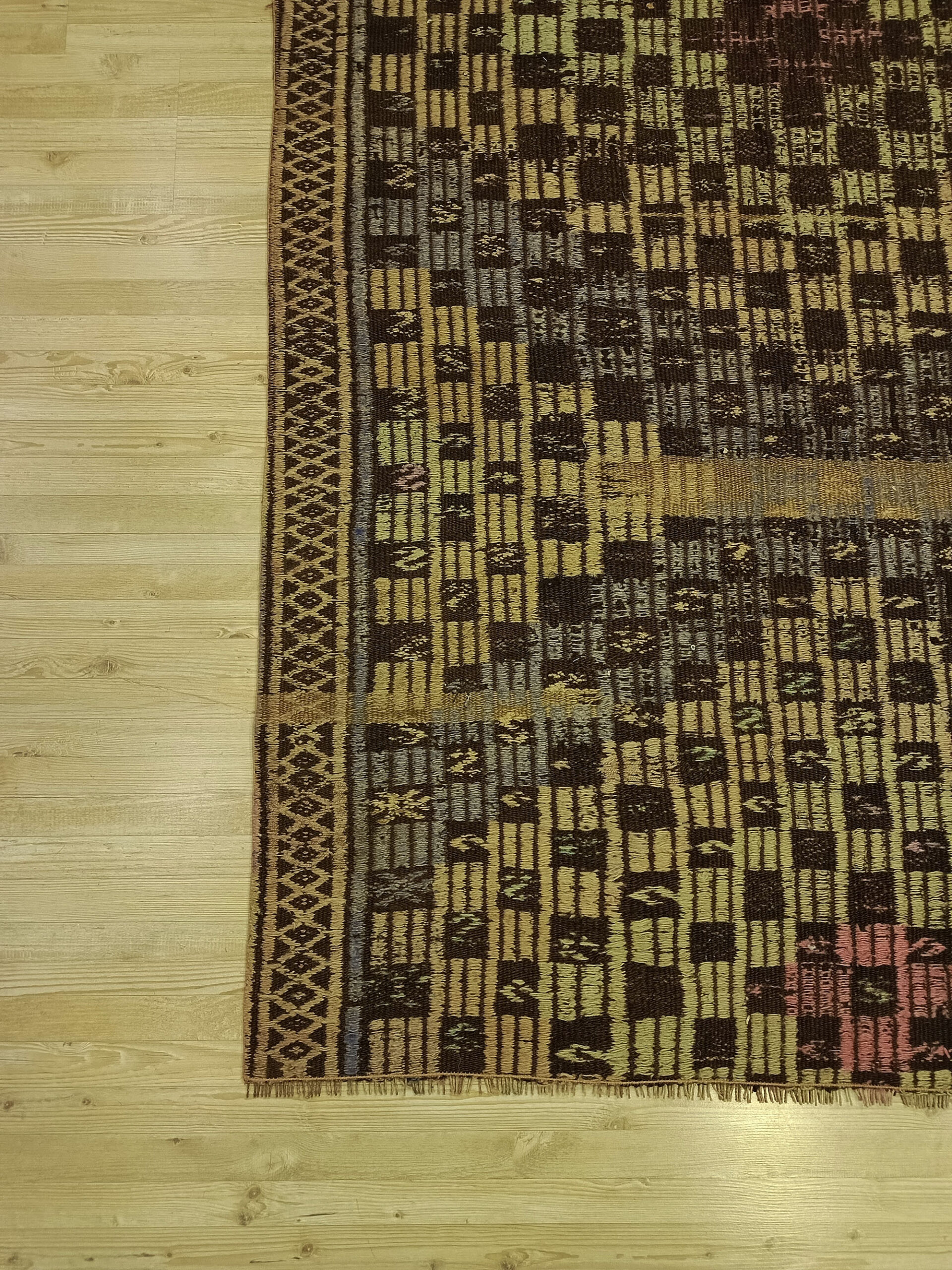 Wool Distressed Patchwork Rug — detail view 3, handmade vintage rug