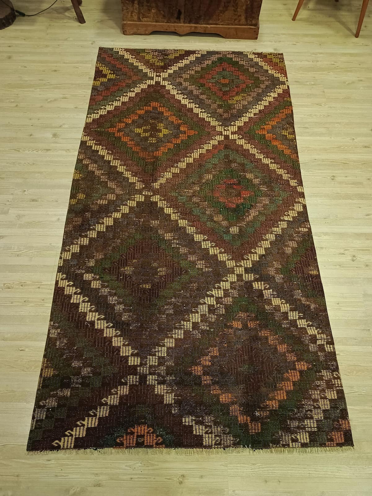 Vintage Hand-Woven Wool Patchwork Rug — detail view 5, handmade vintage rug