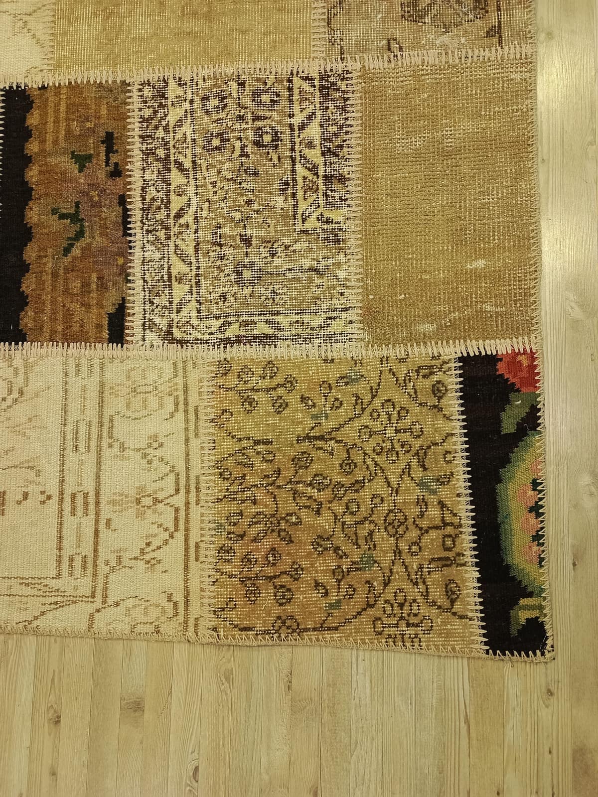 Wool-Woven Patchwork Rug — detail view 2, handmade vintage rug