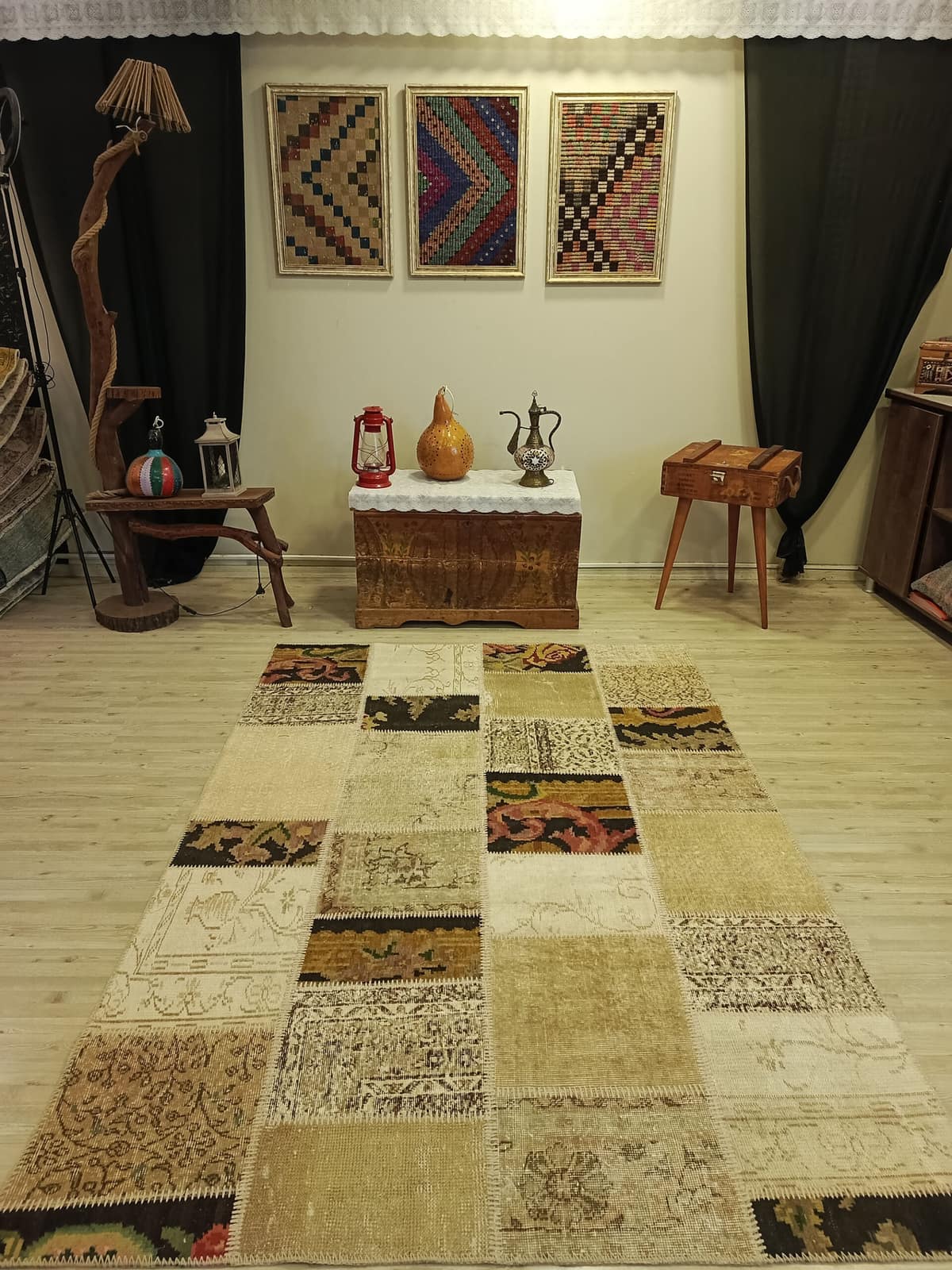 Wool-Woven Patchwork Rug — detail view 3, handmade vintage rug