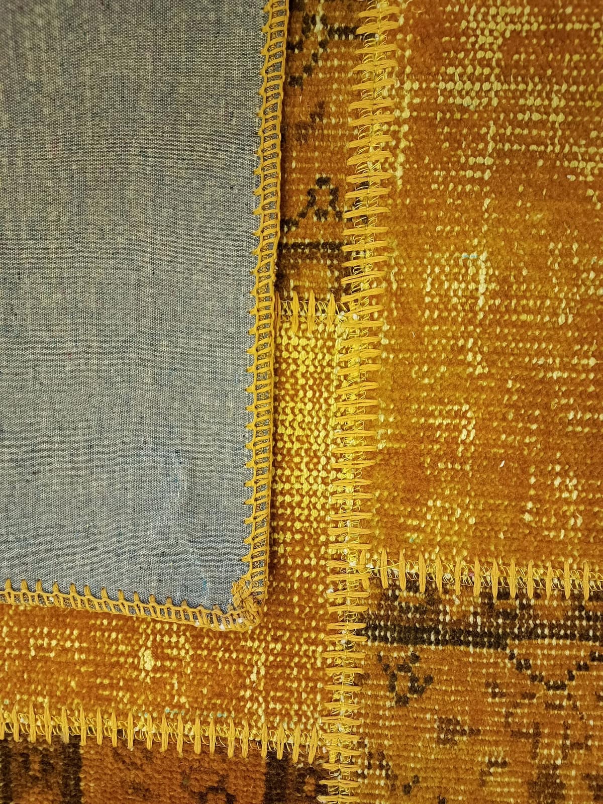 Traces of the Past Yellow Patchwork Rug — detail view 3, handmade vintage rug