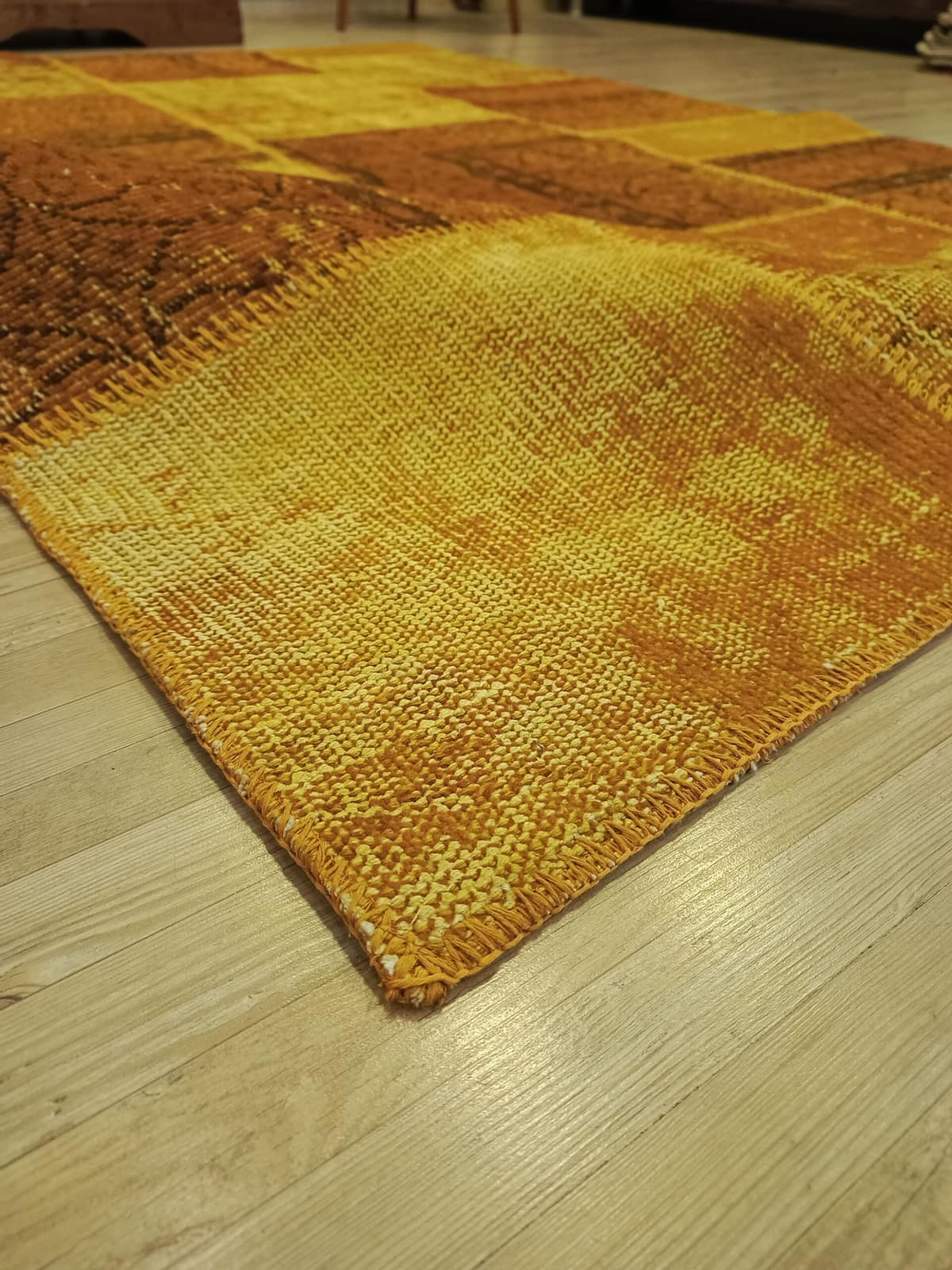 Traces of the Past Yellow Patchwork Rug — detail view 4, handmade vintage rug