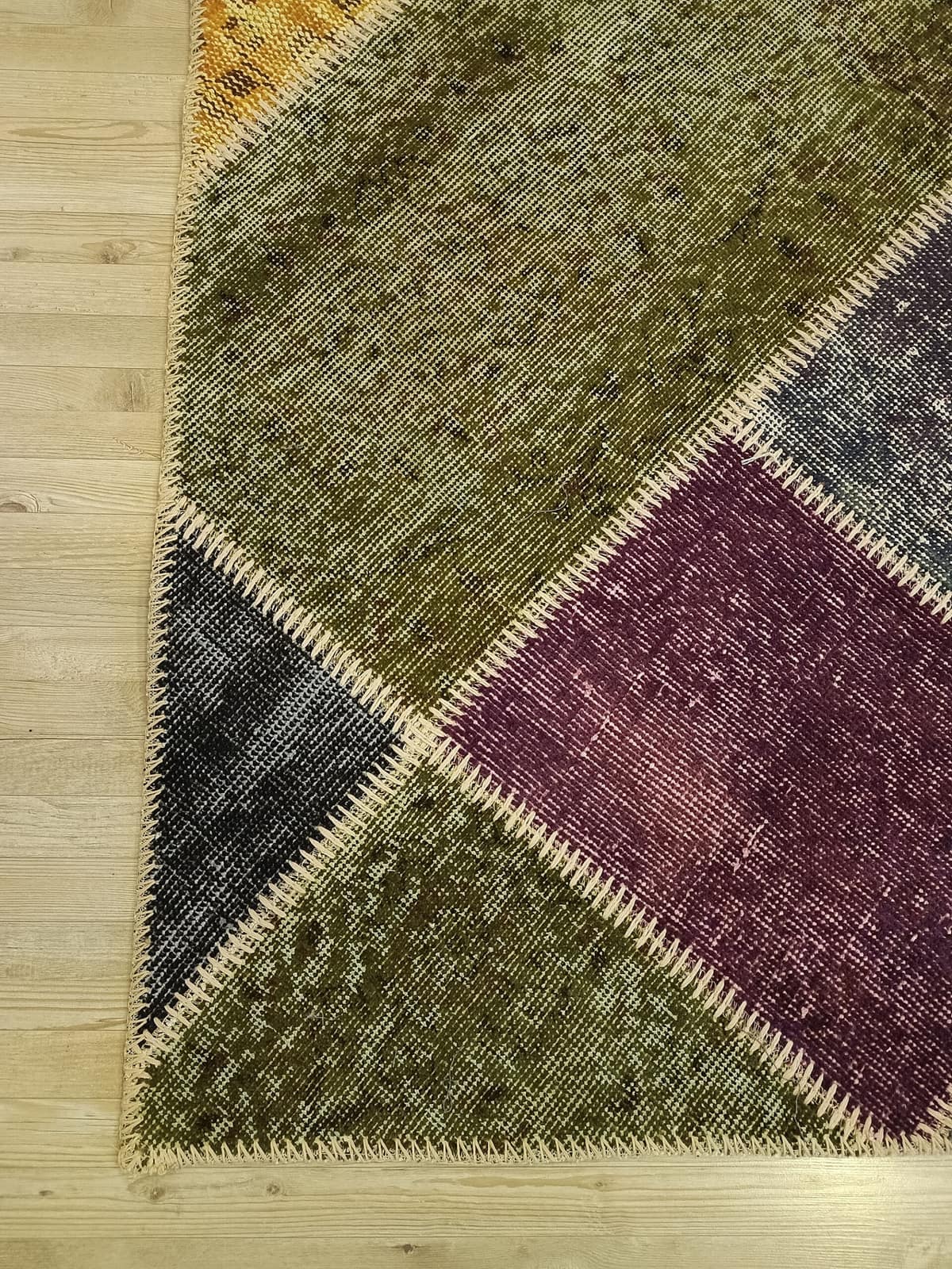 Handwoven Custom-Designed Patchwork Rug — detail view 4, handmade vintage rug